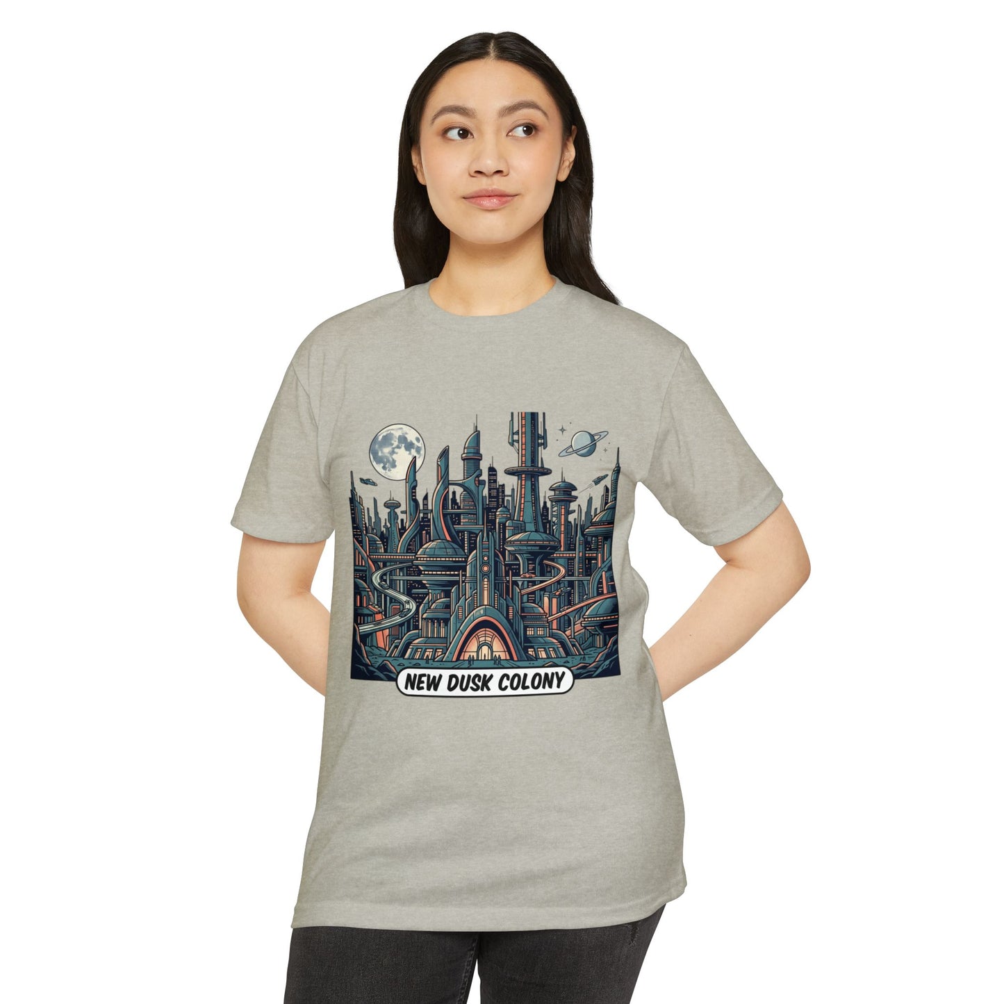 Retro Futuristic Cityscape T-Shirt — New Dusk Colony Tee