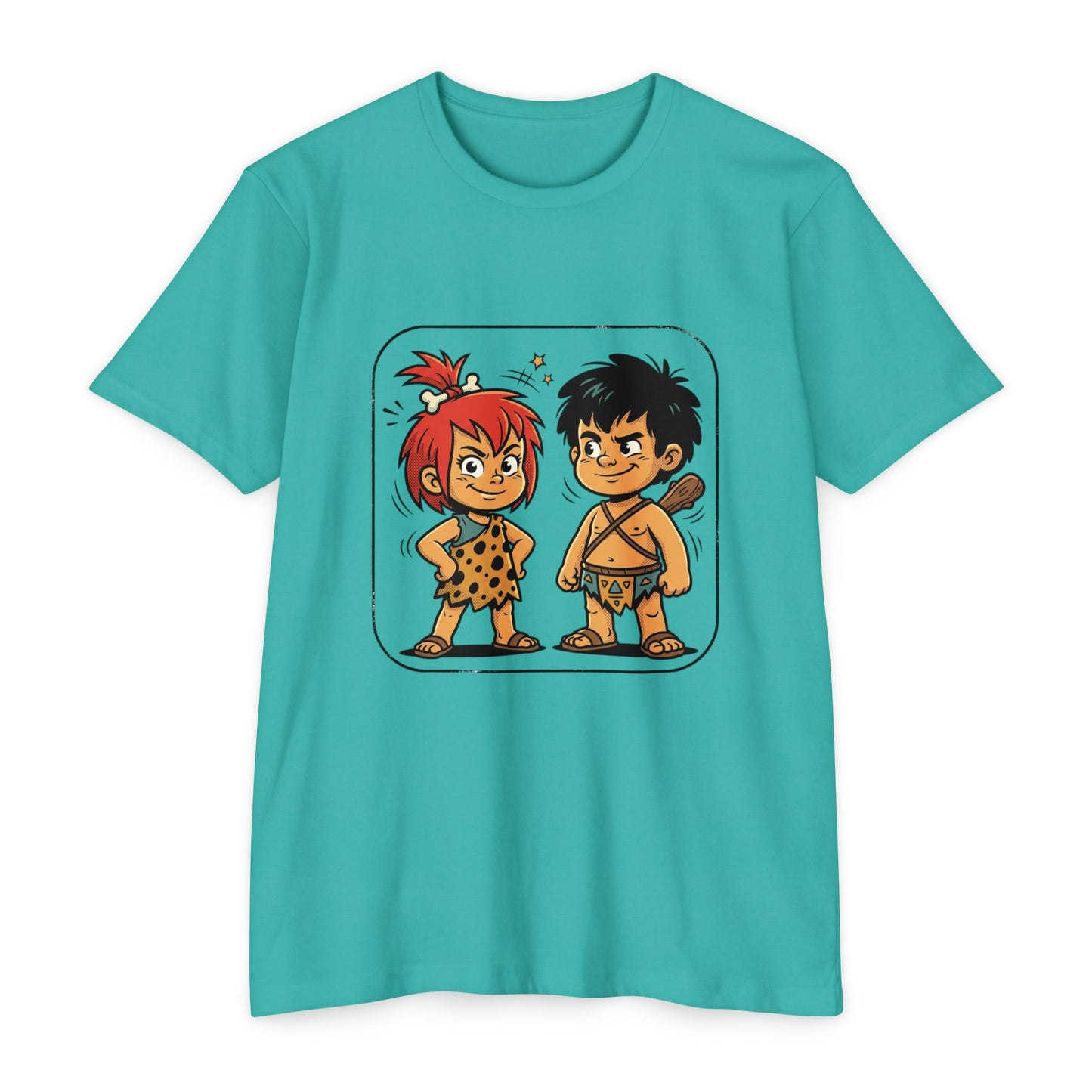 Caveman Couple Cartoon T-Shirt — Cute Prehistoric Couple Graphic Tee