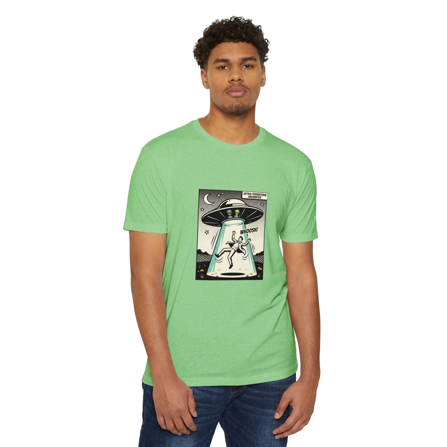 Alien Abduction Graphic Tee — Retro UFO Comic Design