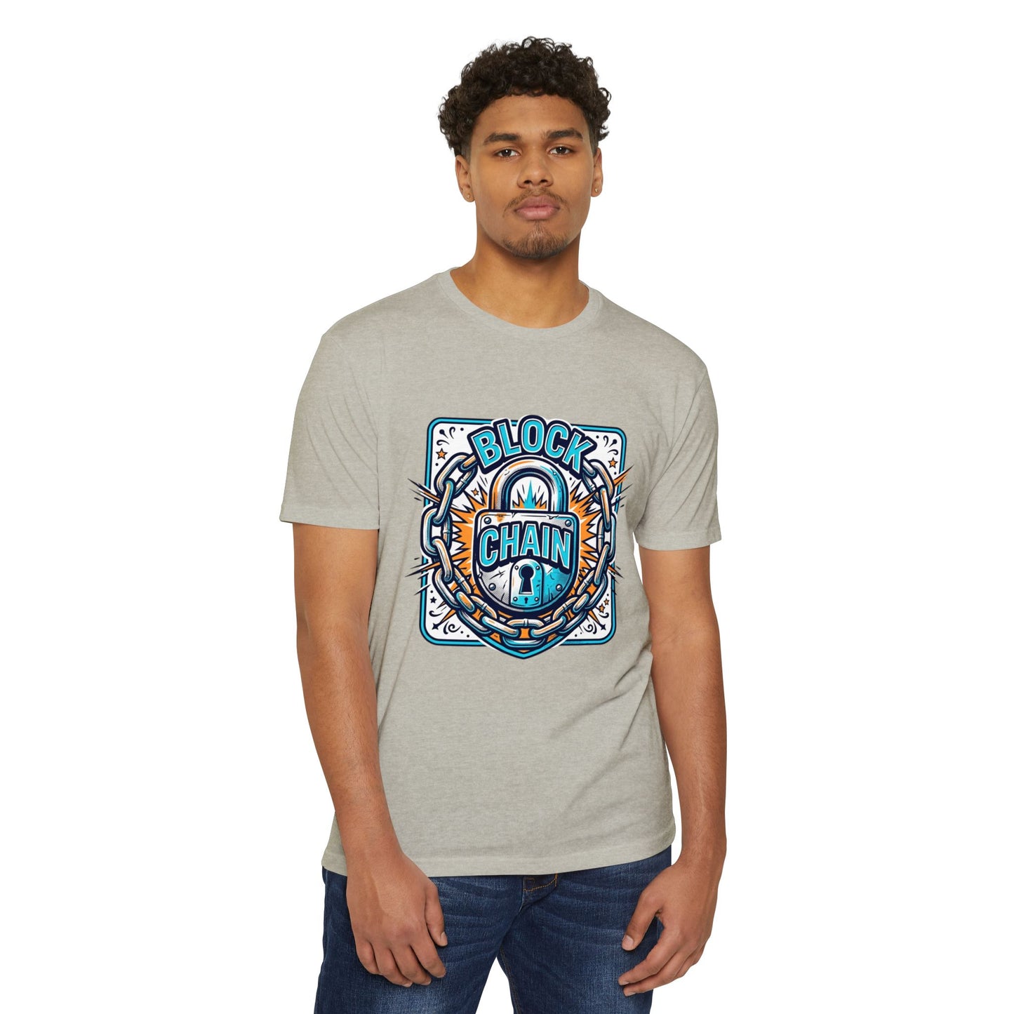 Camiseta Blockchain Shield — Camiseta retro con gráfico de candado y cadena de criptomonedas