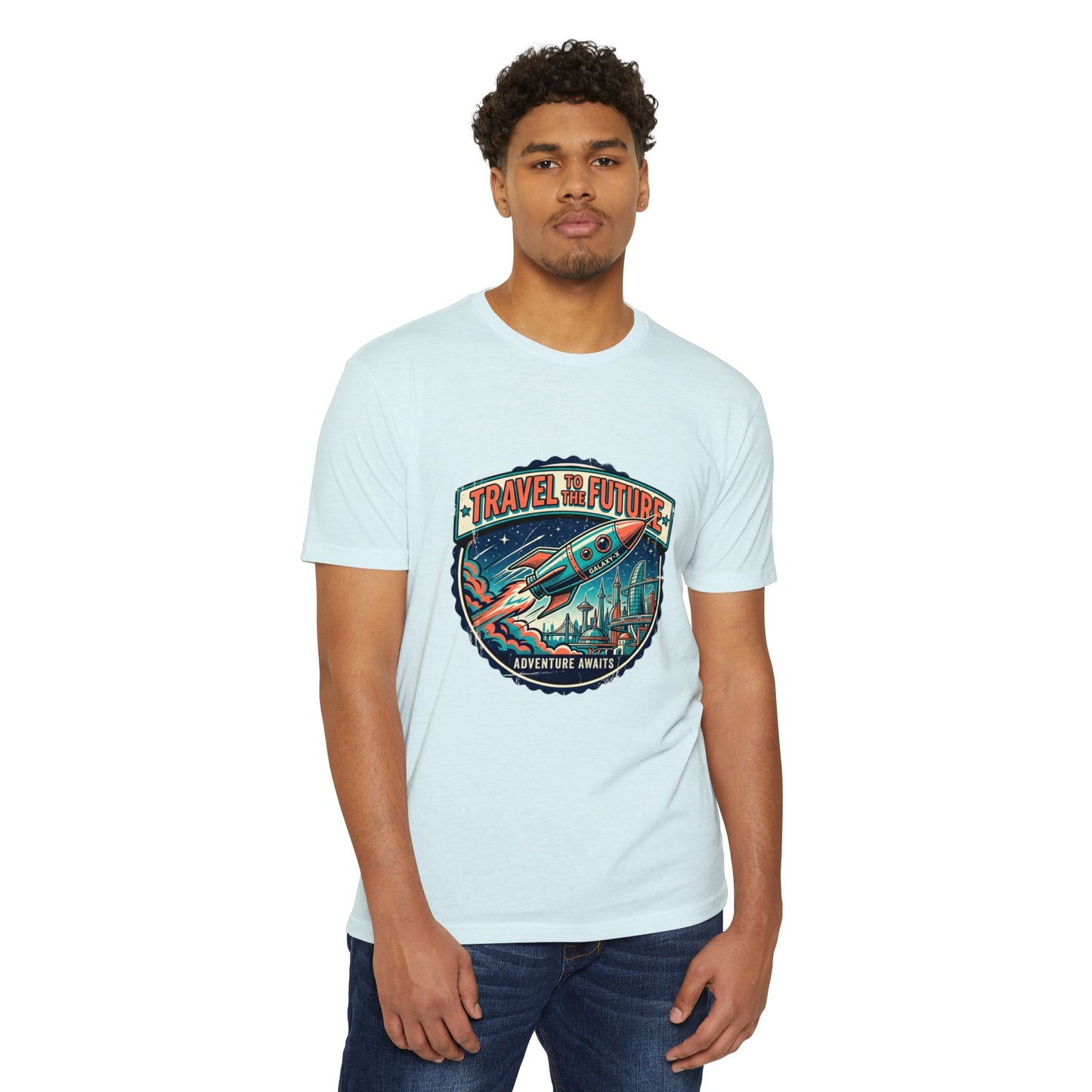 Travel the Future Rocket T-Shirt — Adventure Awaits Vintage Space Tee