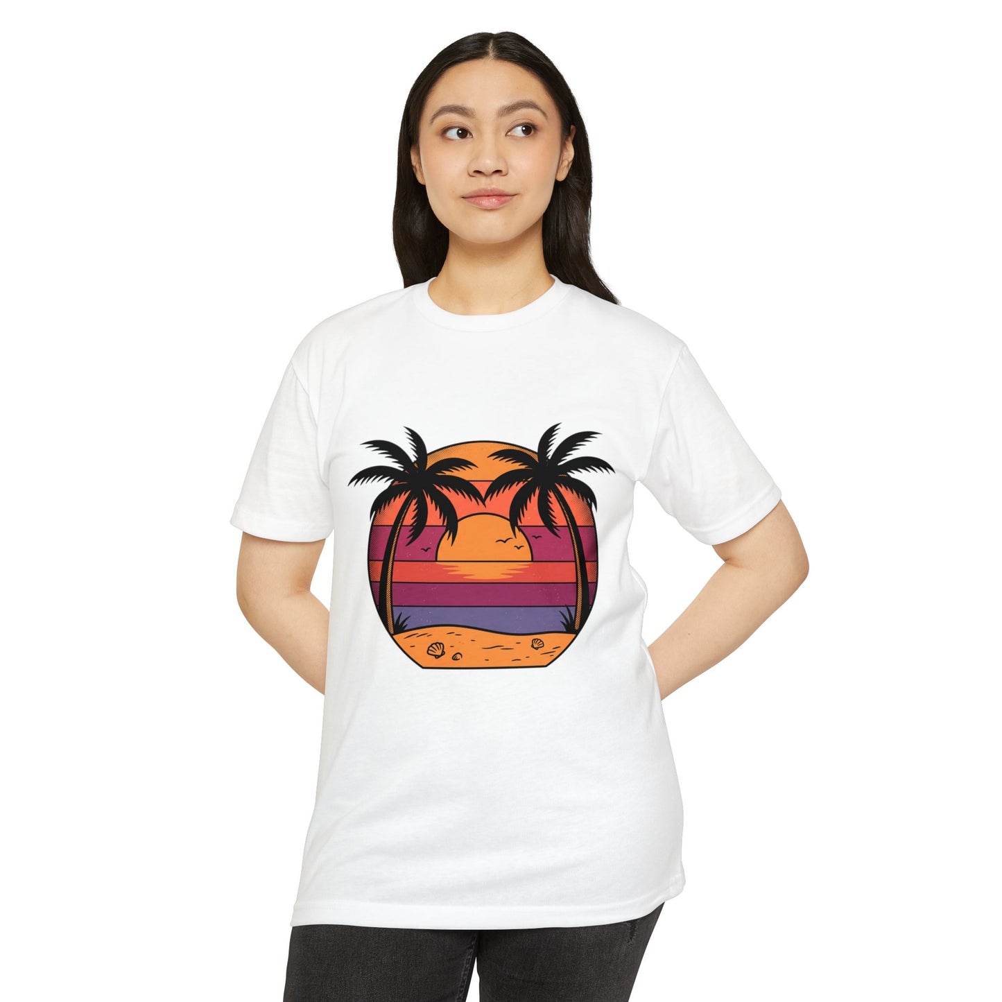 Sunset Palm Beach T-Shirt — Retro Tropical Sunset Graphic