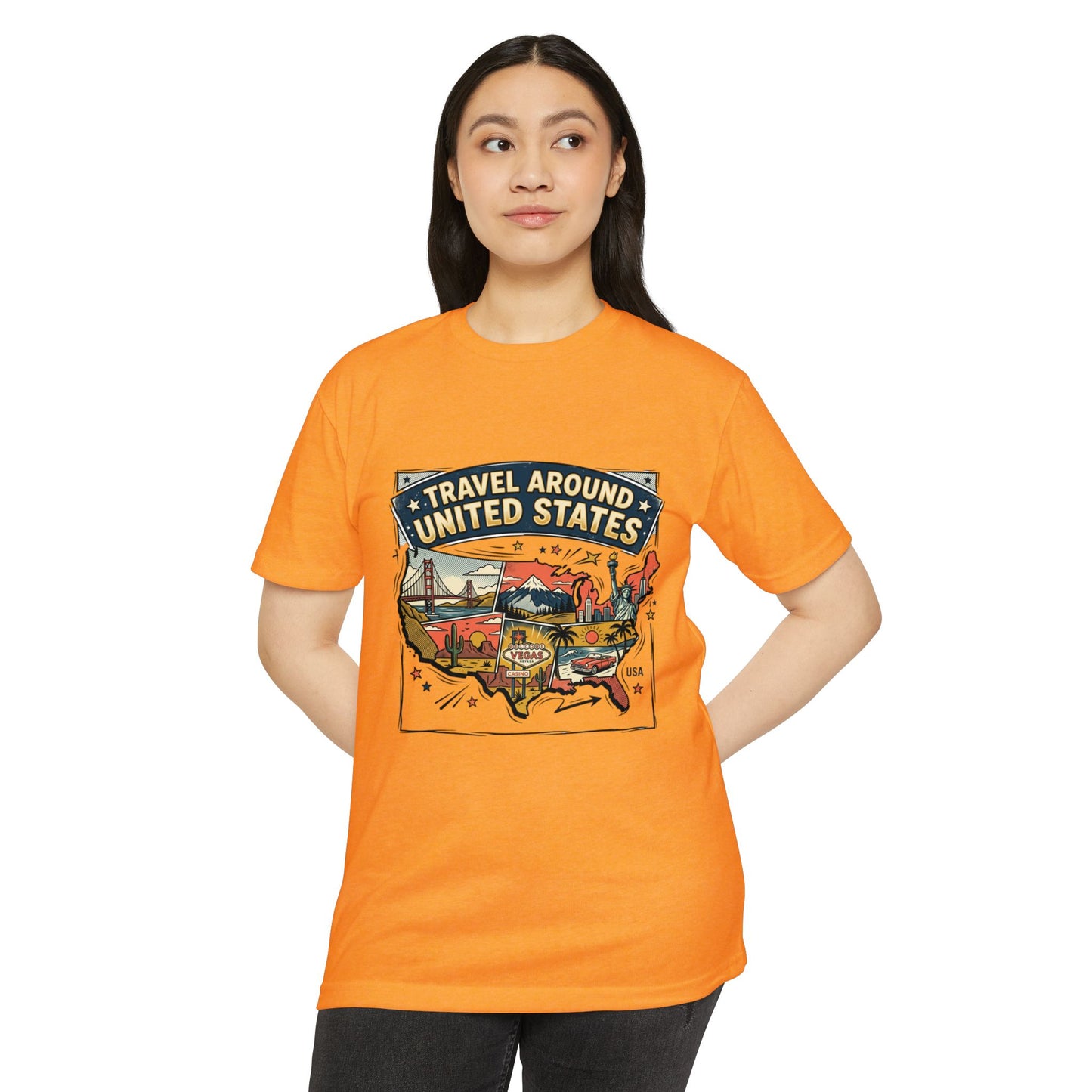 Vintage USA Road Trip Map T-Shirt — Travel Around United States Tee