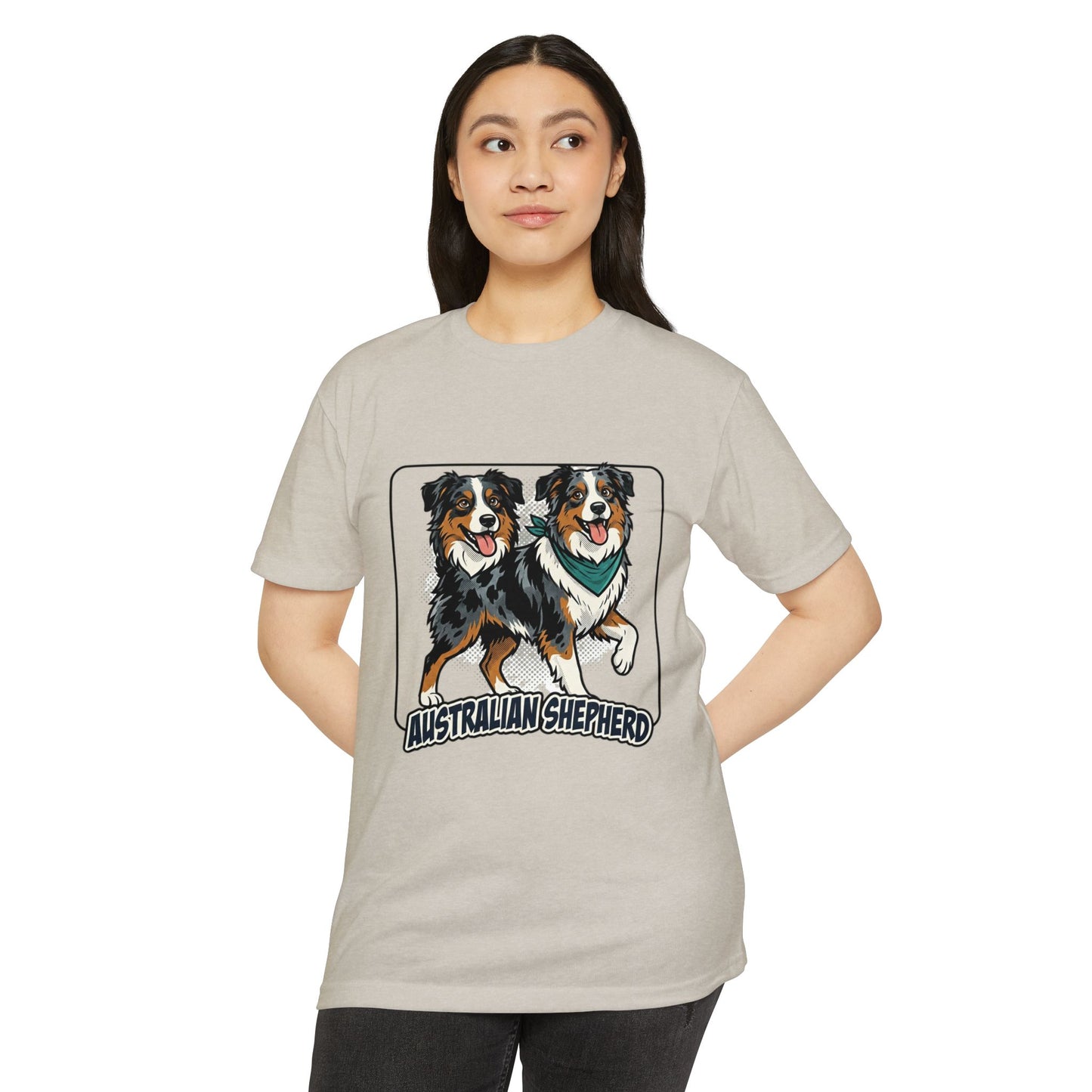 Australian Shepherd Graphic T‑Shirt — Playful Double Dog Illustration