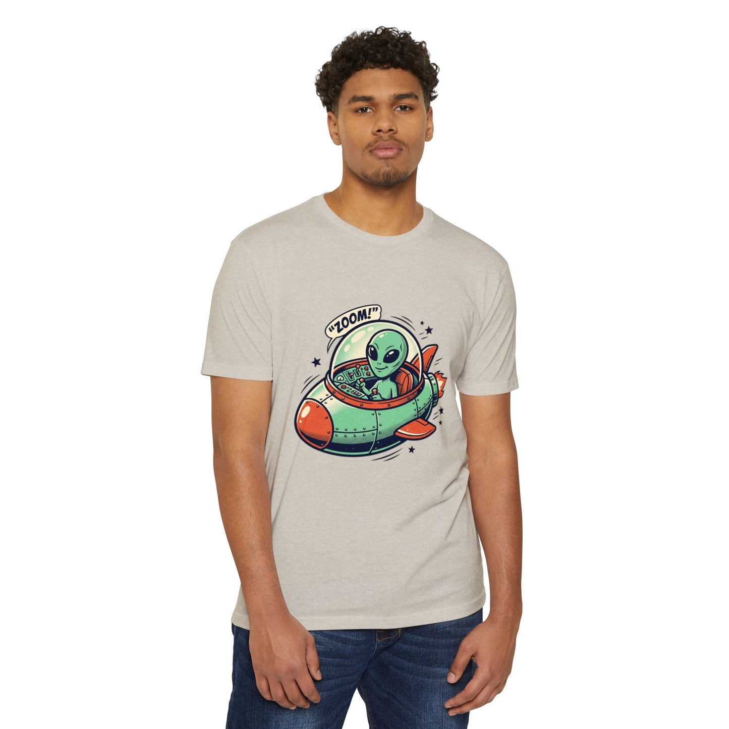 Alien Spaceship T-Shirt — Cute Green Alien Rocket 'Zoom!' Tee
