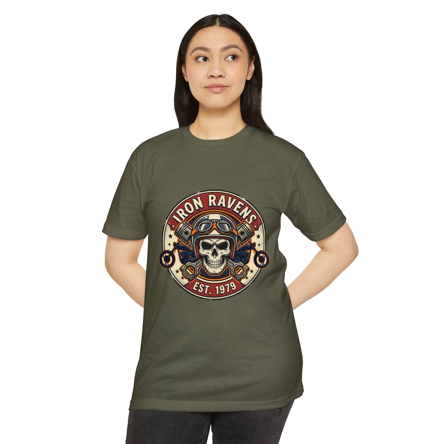 Iron Ravens Skull Motorcycle T-Shirt — Vintage Biker Graphic Tee (Est. 1979)