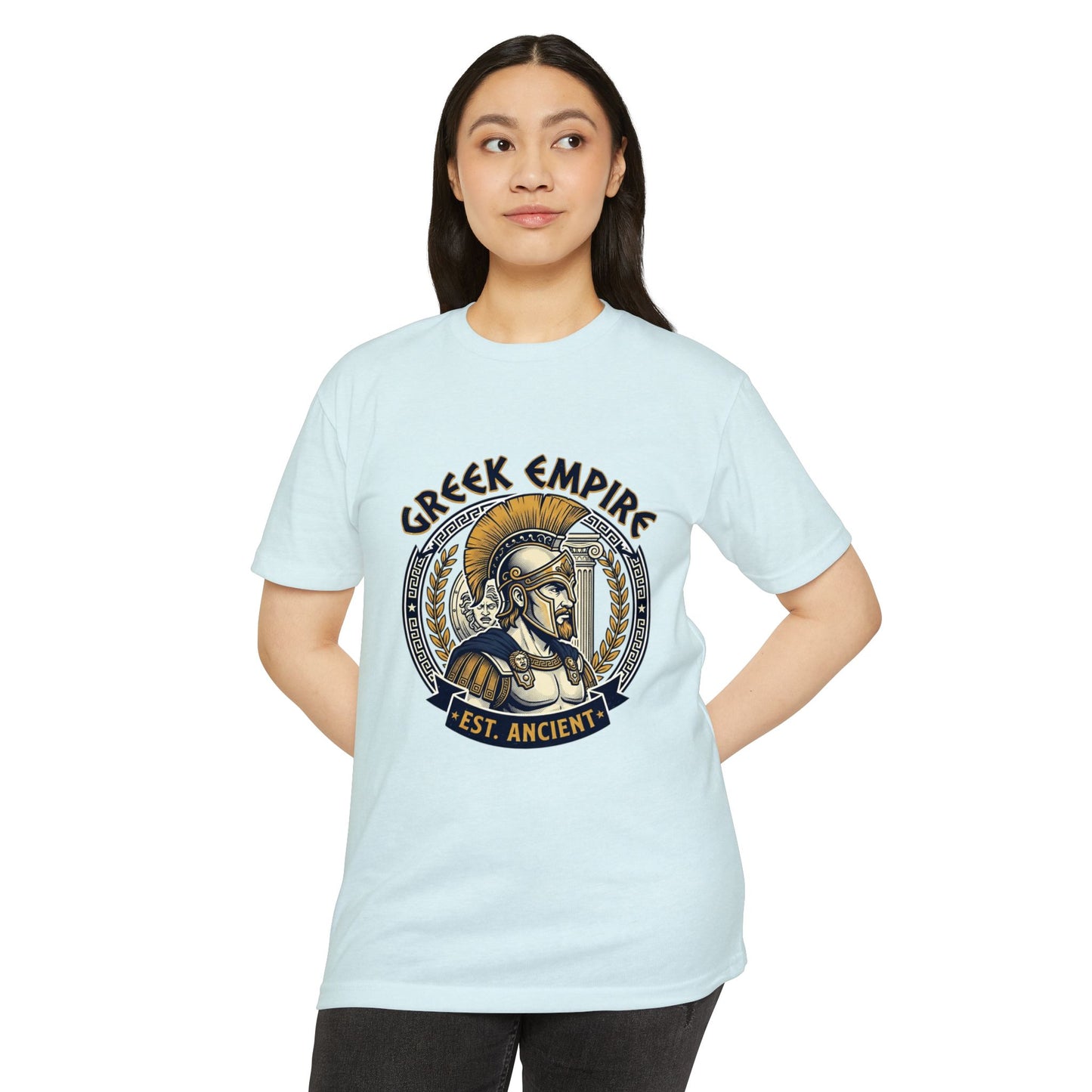 Greek Empire T-Shirt – 'Est. Ancient' Spartan Helmet Graphic