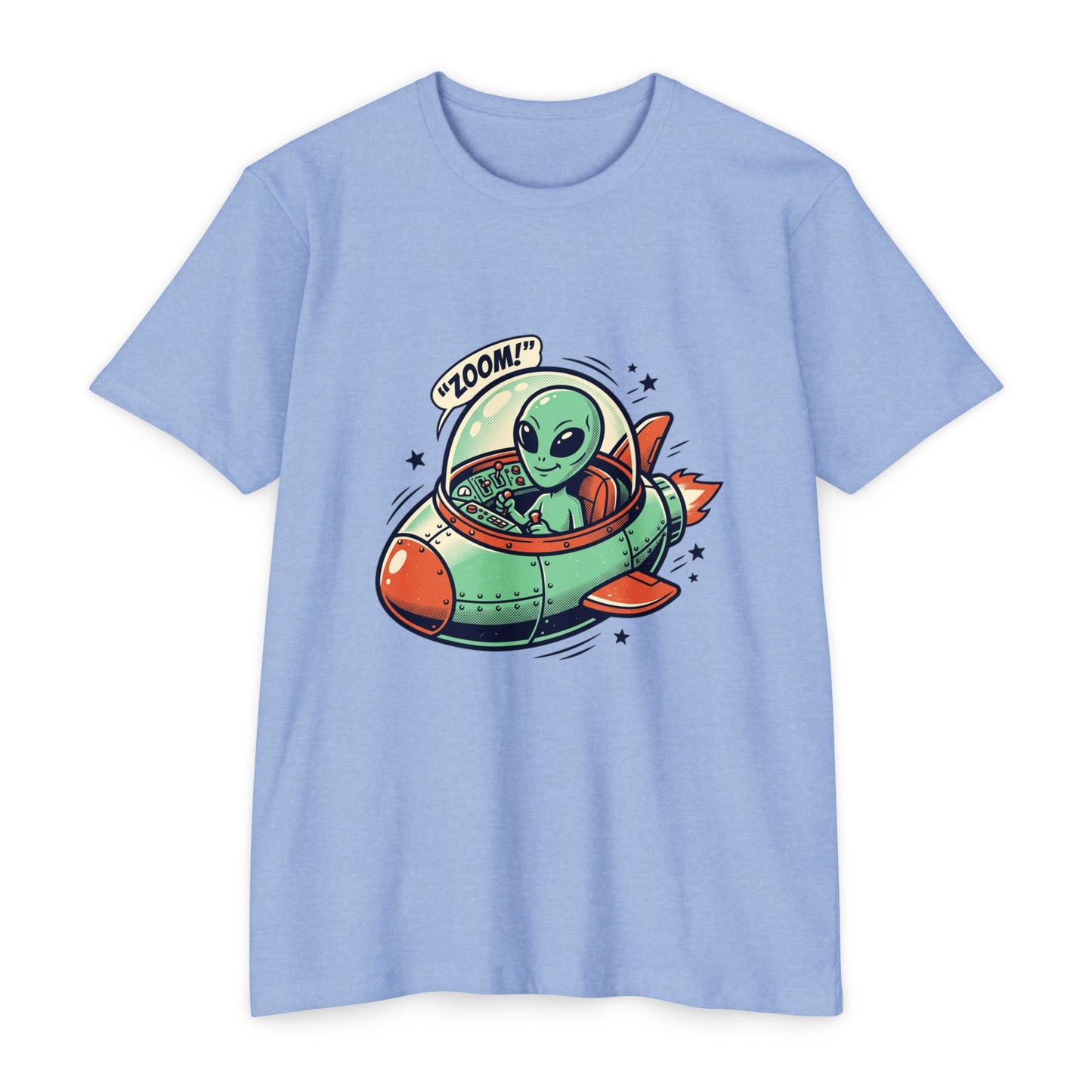 Alien Spaceship T-Shirt — Cute Green Alien Rocket 'Zoom!' Tee