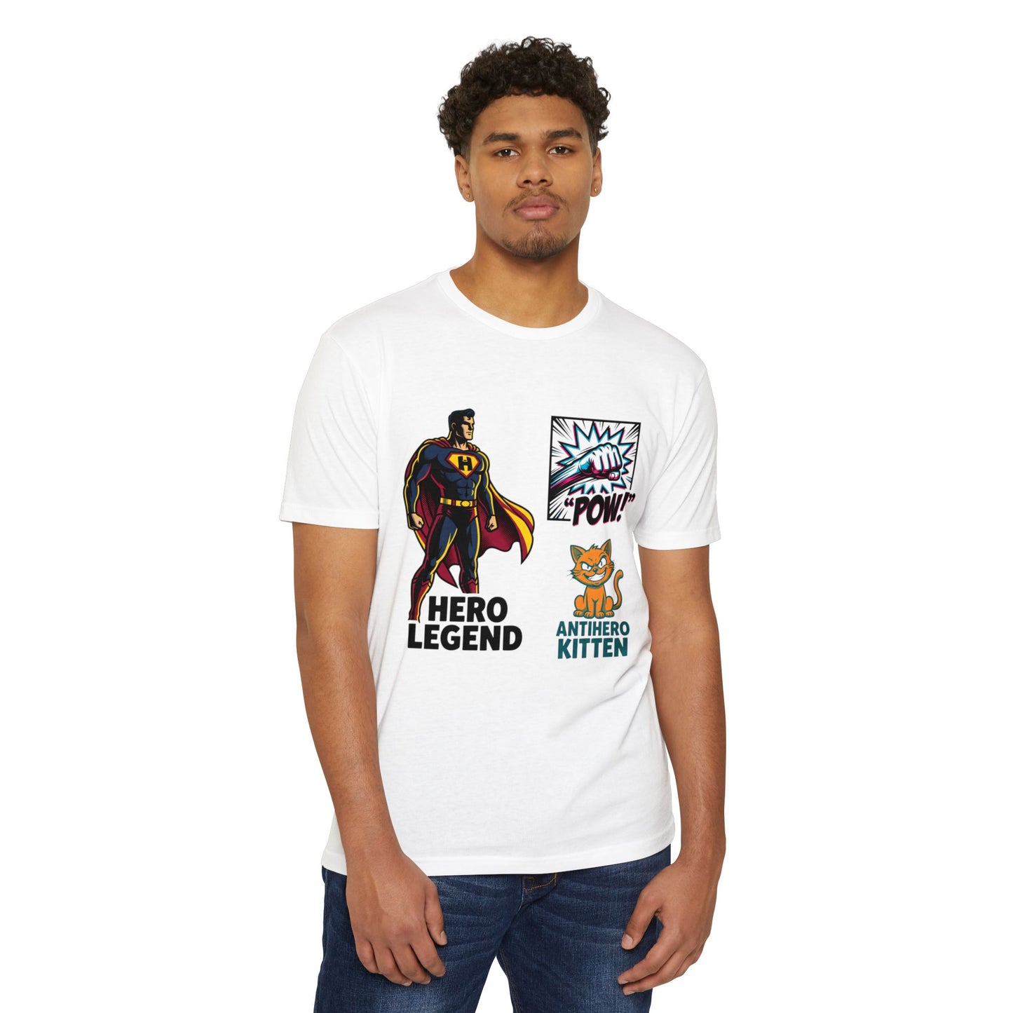 Hero Legend vs Antihero Kitten T-Shirt — Funny Comic Superhero Tee
