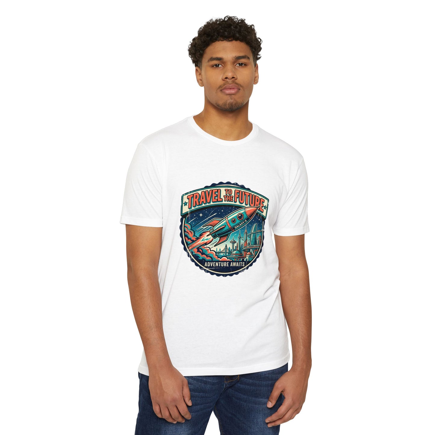 Travel the Future Rocket T-Shirt — Adventure Awaits Vintage Space Tee