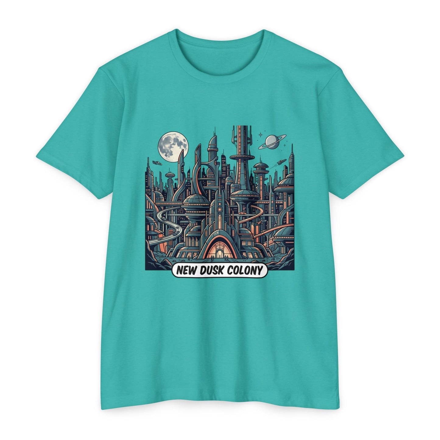 Retro Futuristic Cityscape T-Shirt — New Dusk Colony Tee