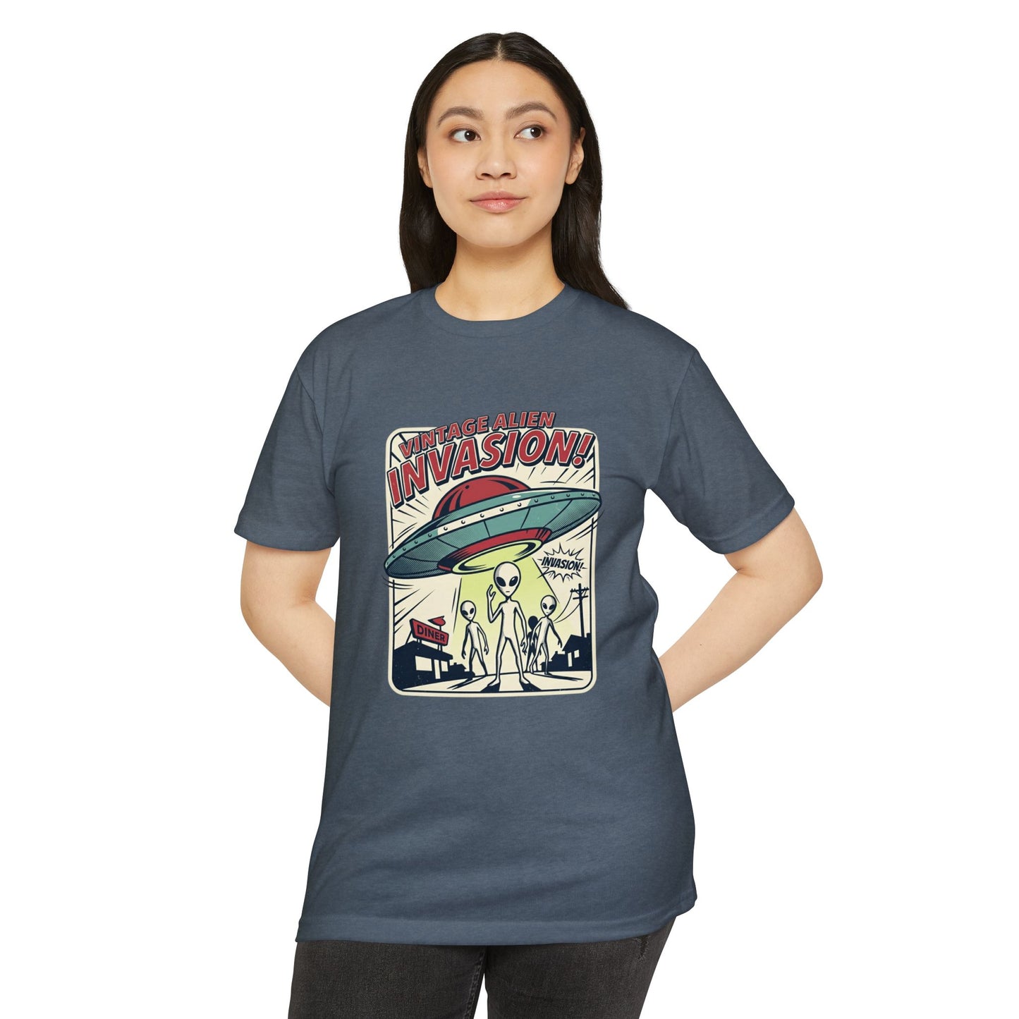 Alien Invasion Vintage UFO Sci‑Fi T-Shirt