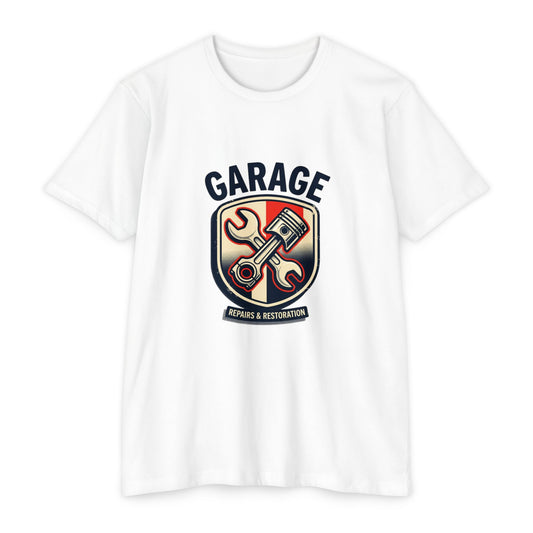 Garage Repairs & Restoration T-Shirt — Mechanic Tools Crest Tee
