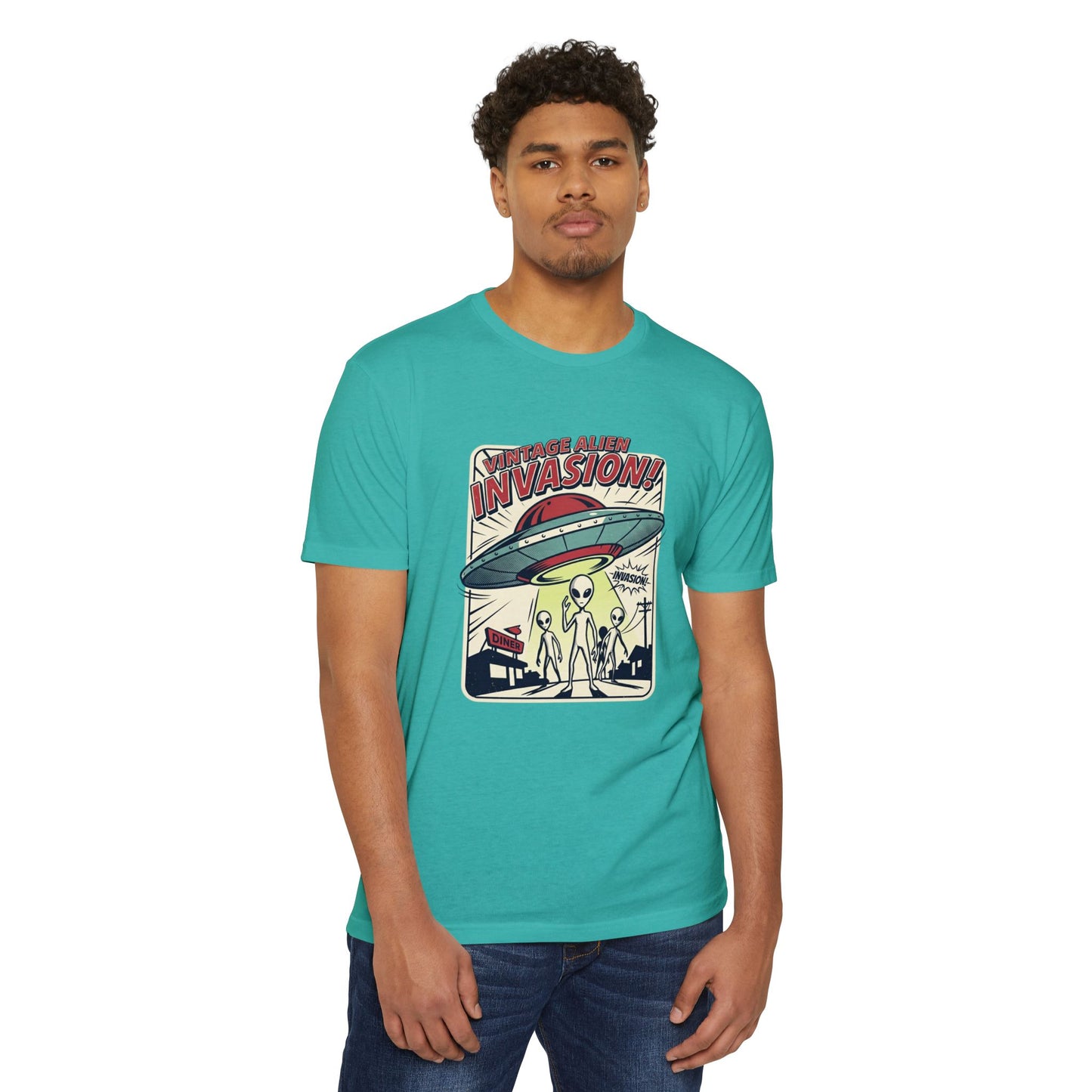 Alien Invasion Vintage UFO Sci‑Fi T-Shirt