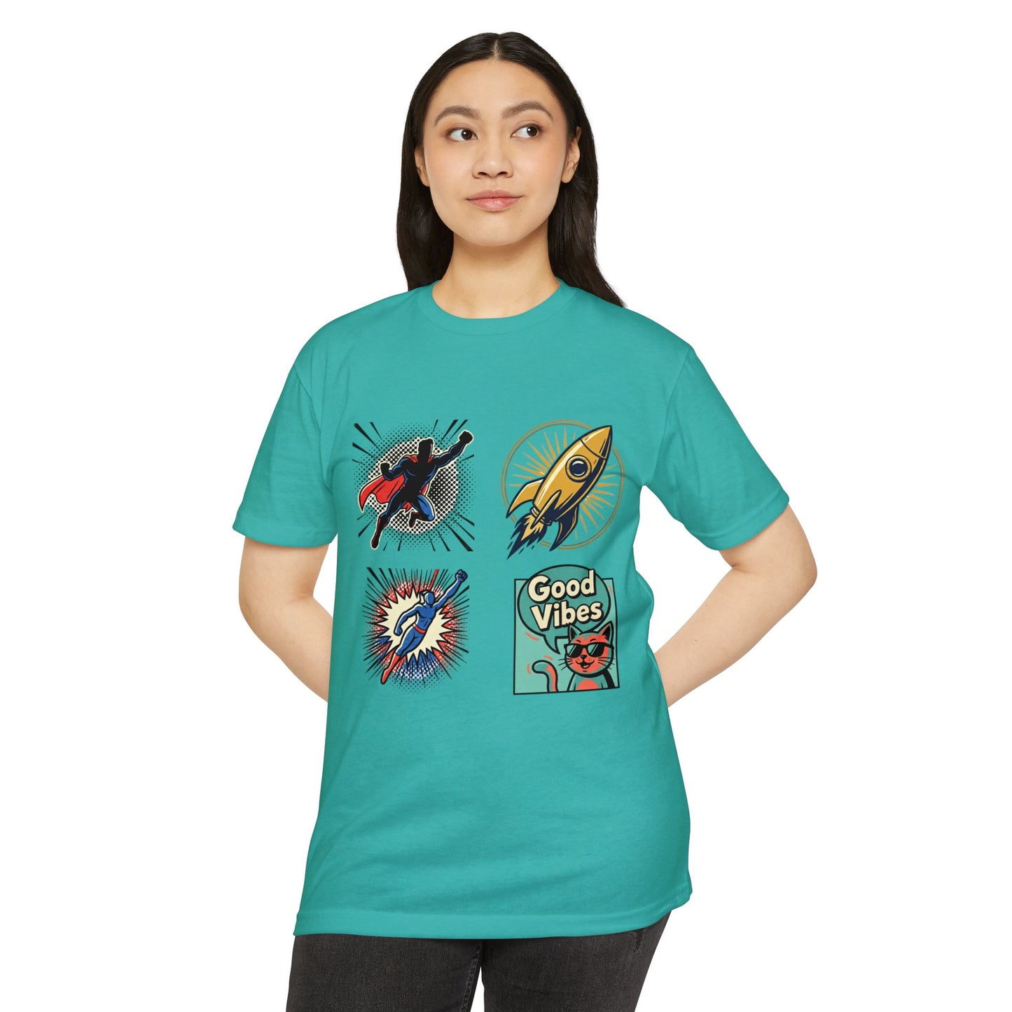 Good Vibes Rocket Retro Comic Patch T-Shirt