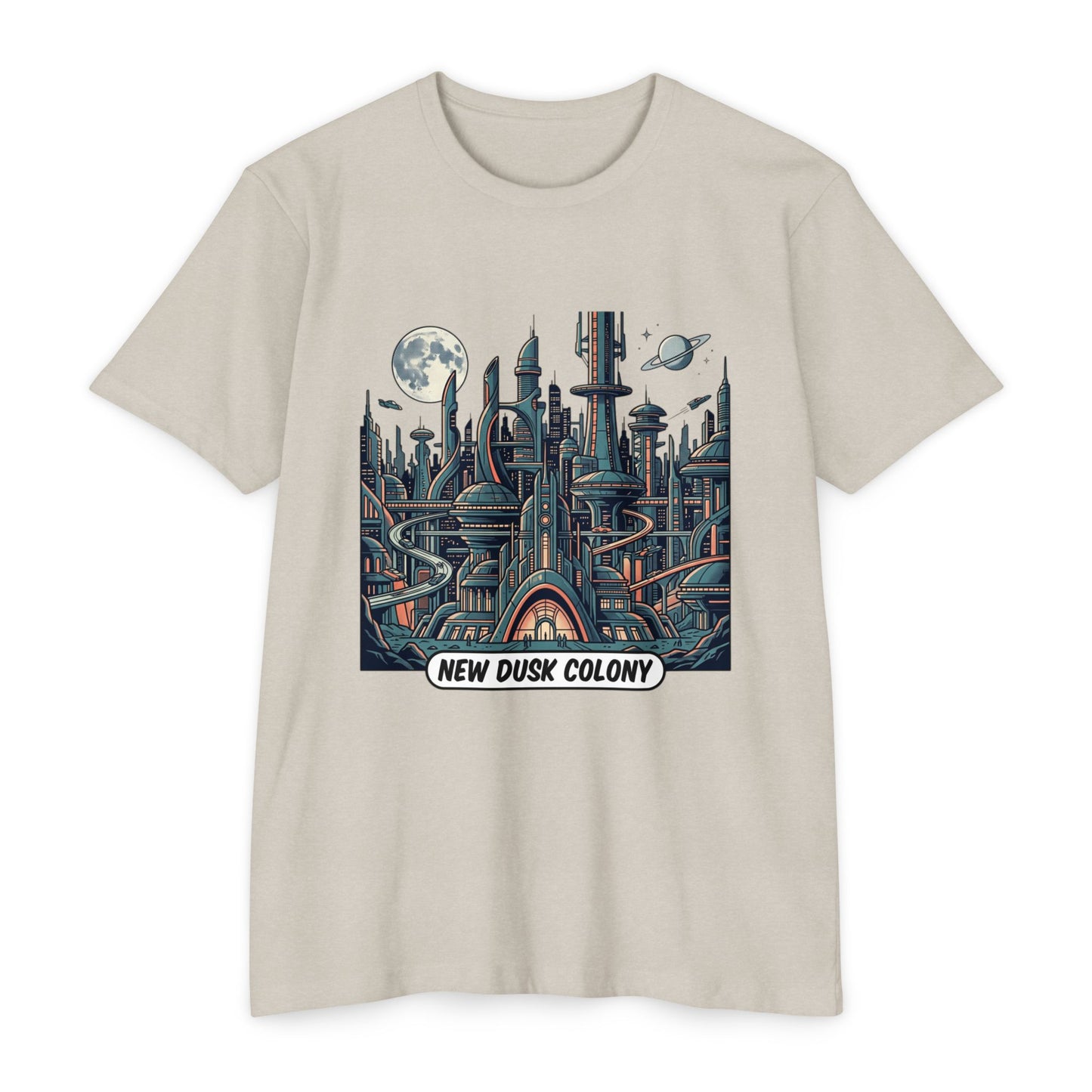 Retro Futuristic Cityscape T-Shirt — New Dusk Colony Tee