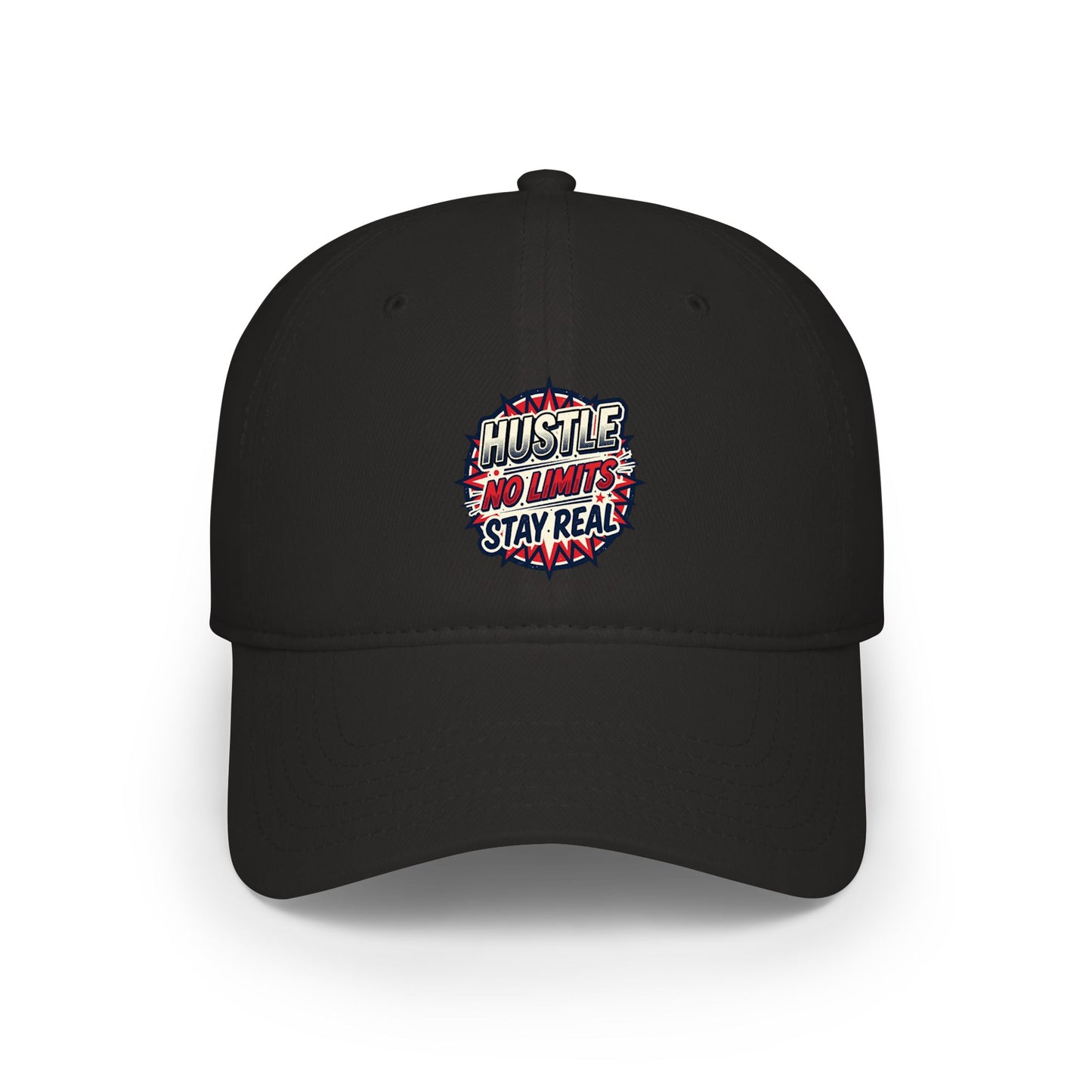 Hustle No Limits Stay Real Embroidered Baseball Cap — Red Low Profile