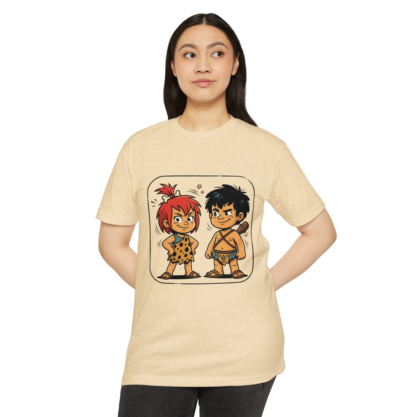 Caveman Couple Cartoon T-Shirt — Cute Prehistoric Couple Graphic Tee