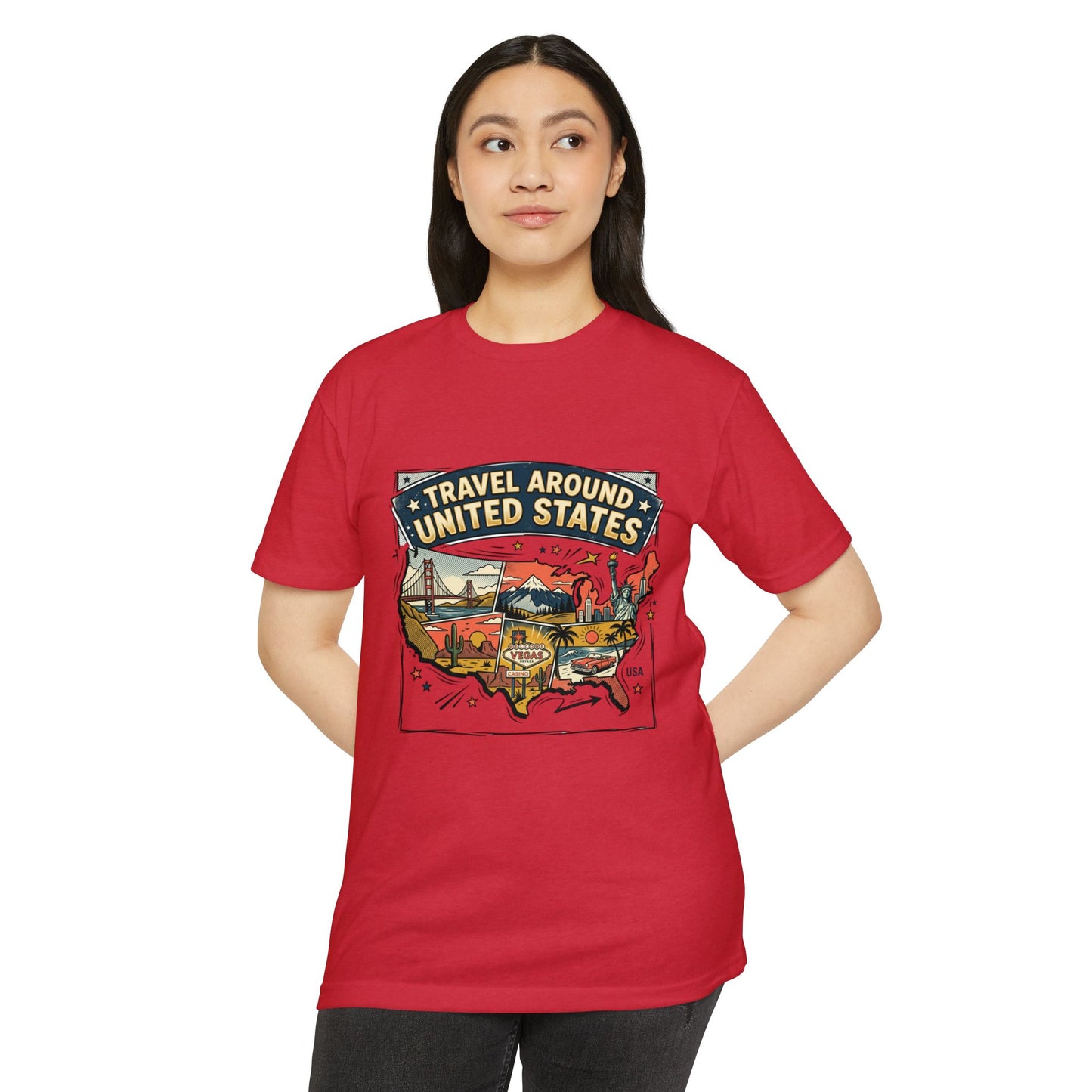 Vintage USA Road Trip Map T-Shirt — Travel Around United States Tee