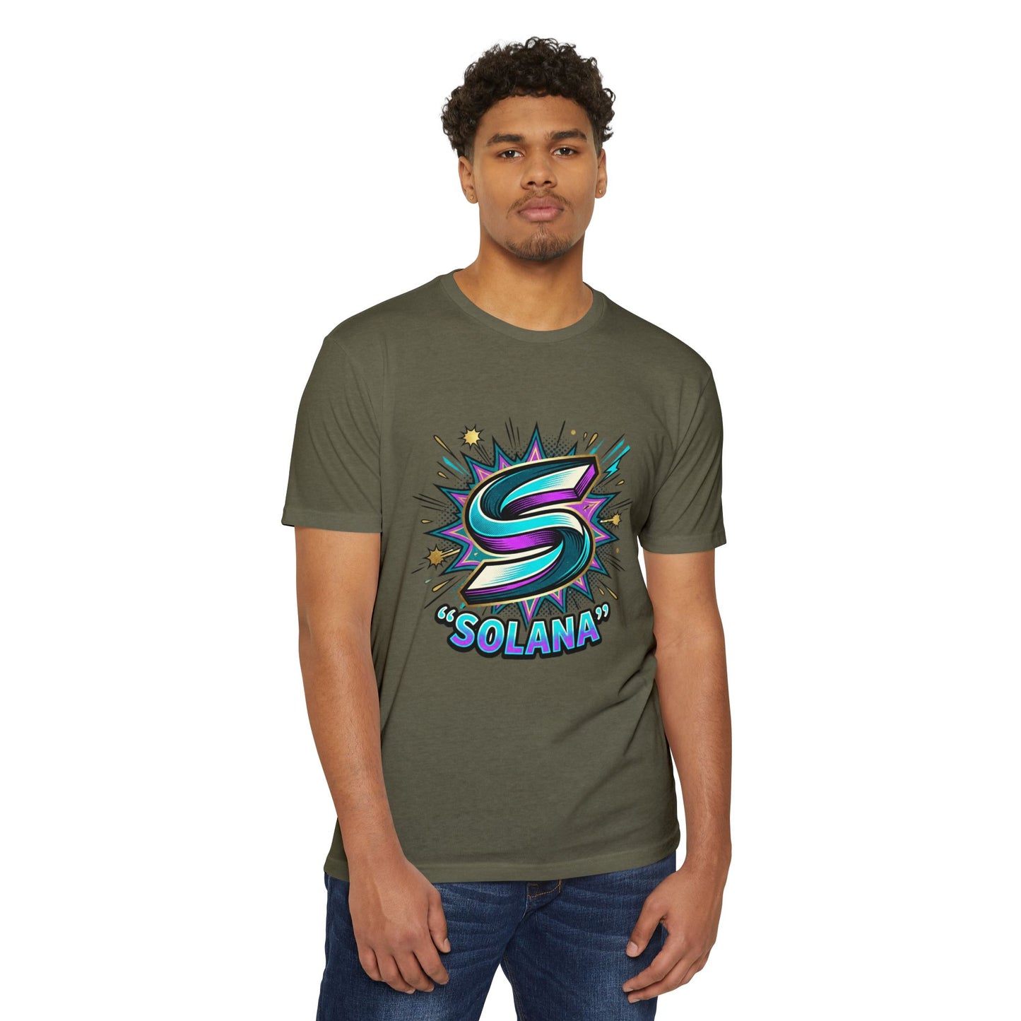 Camiseta com o logotipo Solana Comic — Camiseta Cripto Retrô Gamer