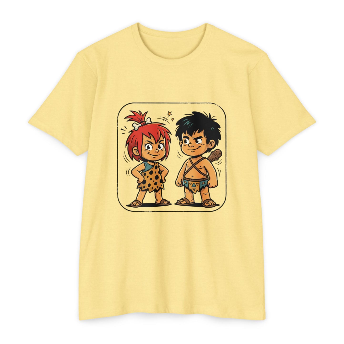 Caveman Couple Cartoon T-Shirt — Cute Prehistoric Couple Graphic Tee