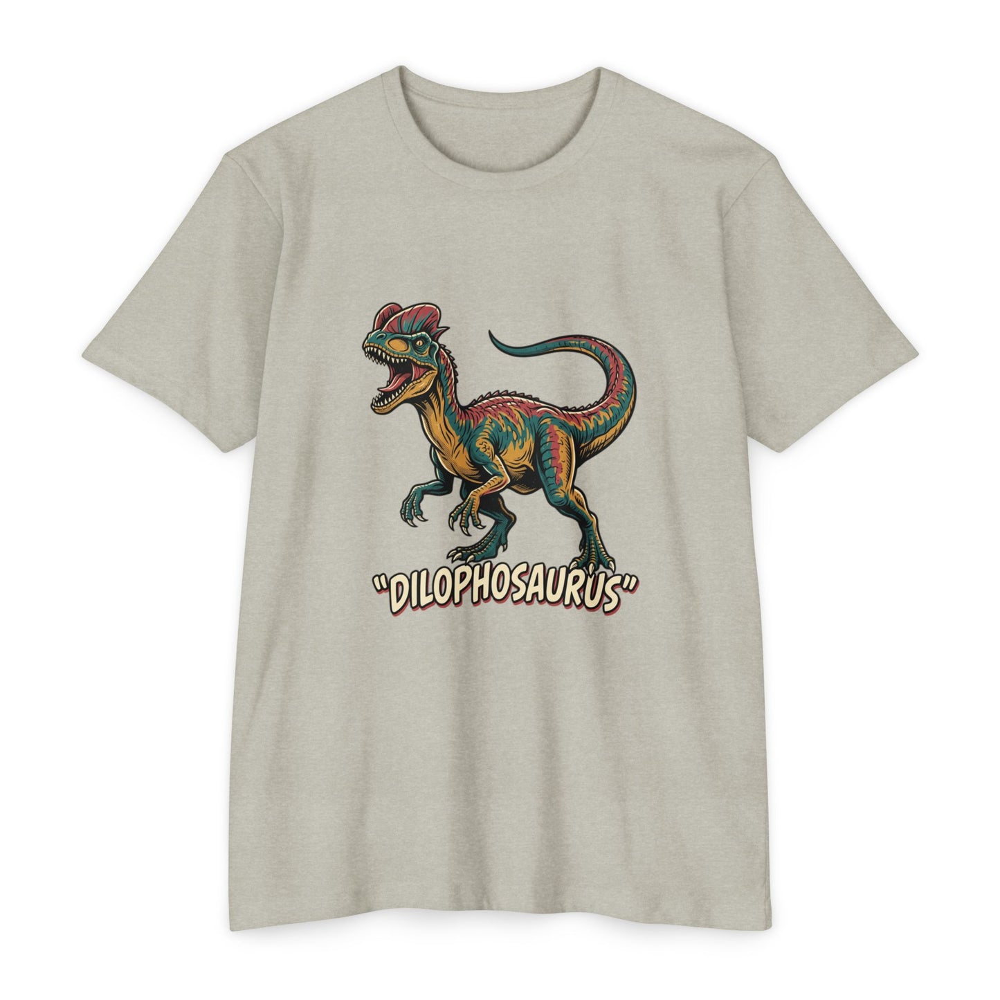 Dilophosaurus Dino T-Shirt — Retro Colorful Dinosaur Graphic Tee