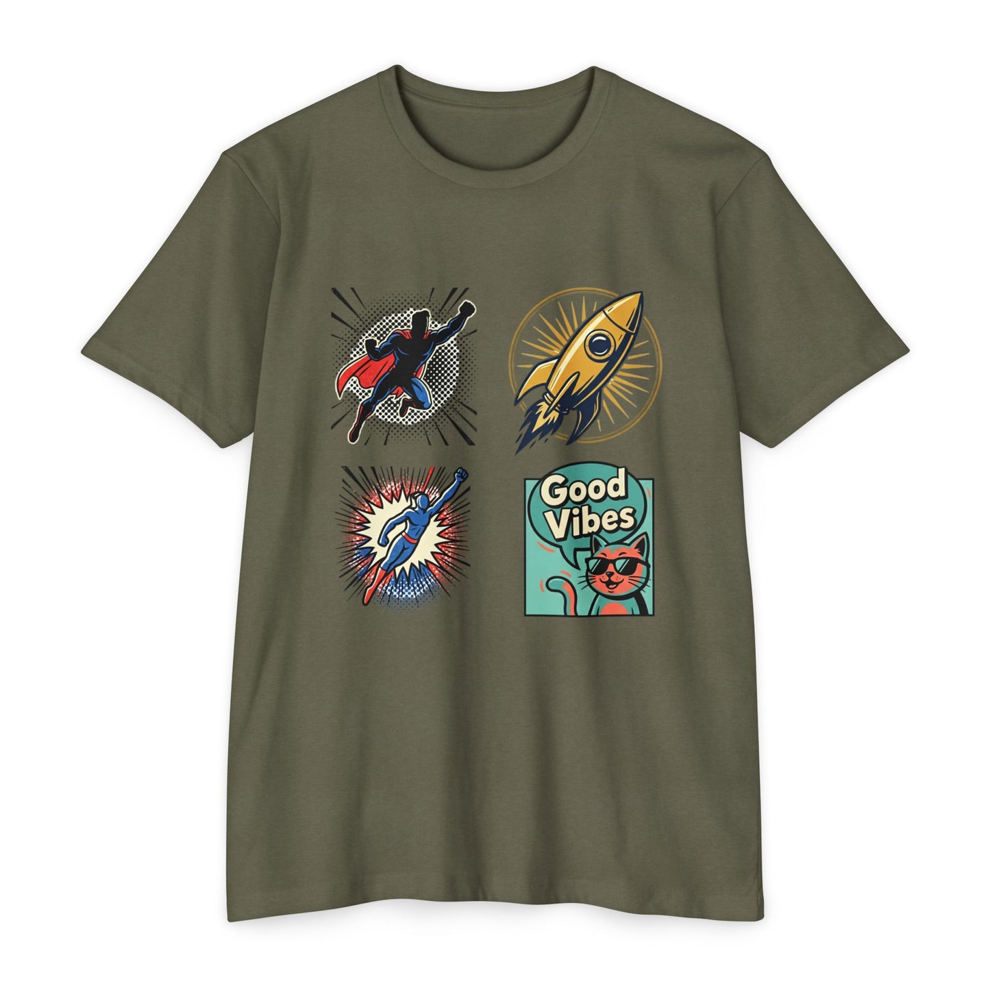 Good Vibes Rocket Retro Comic Patch T-Shirt