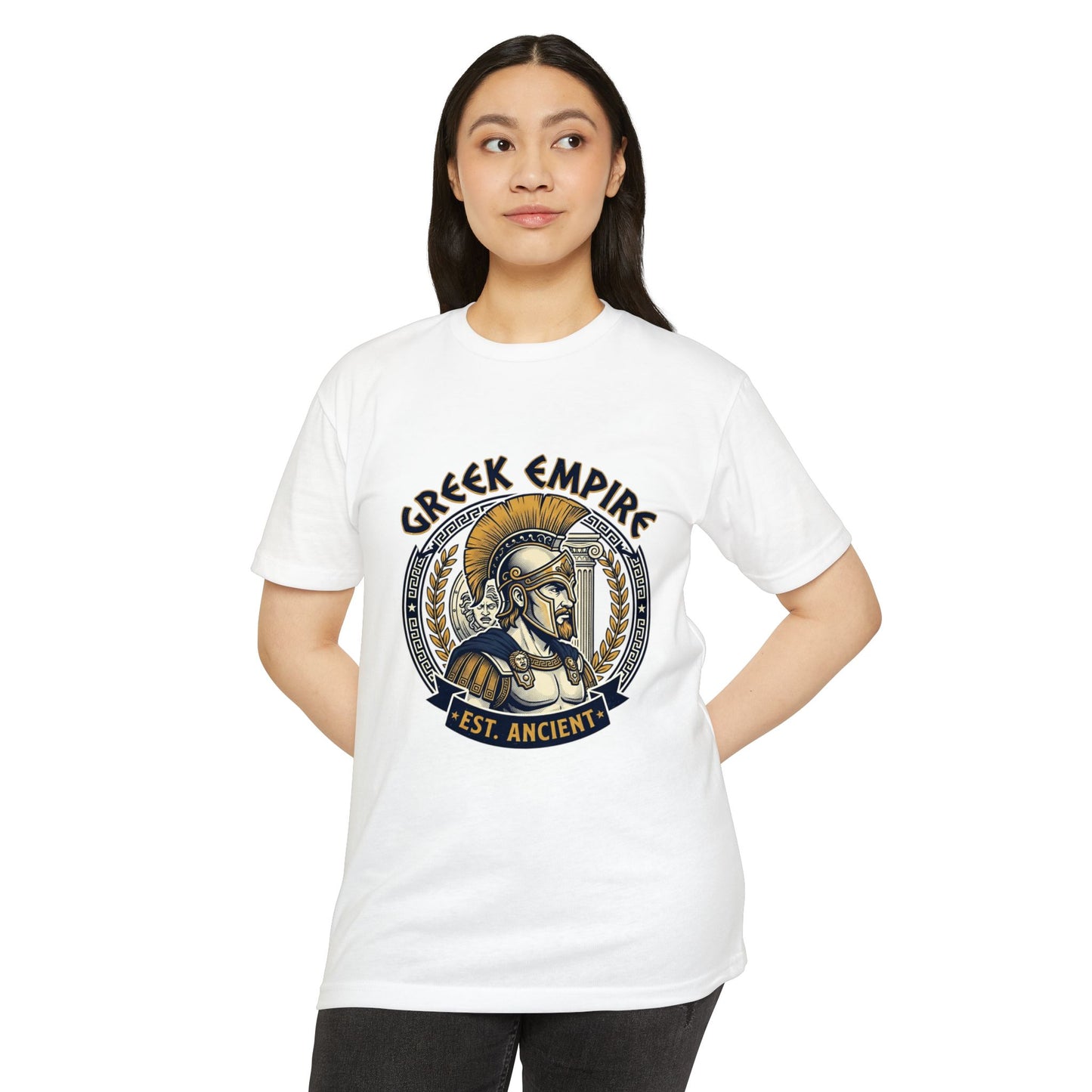 Greek Empire T-Shirt – 'Est. Ancient' Spartan Helmet Graphic