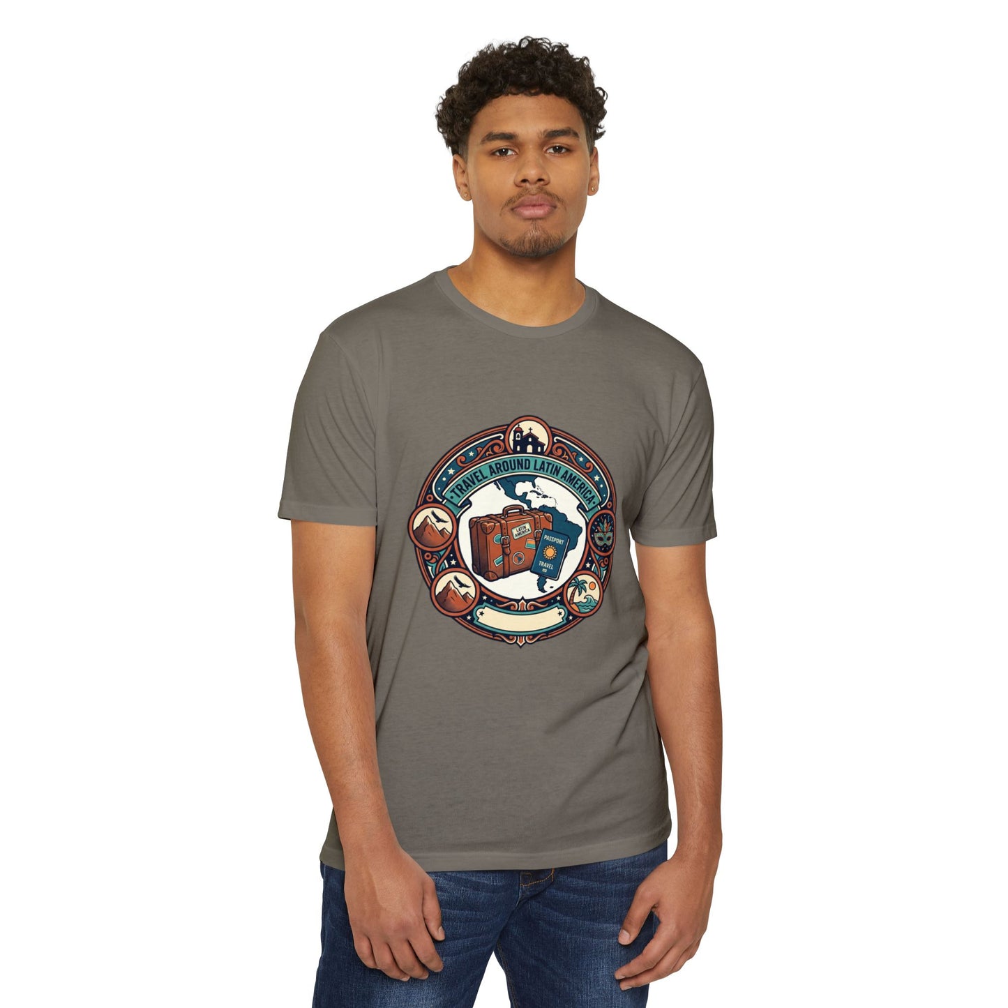 Travel Around Latin America T-Shirt — Vintage Suitcase & Adventure Badge