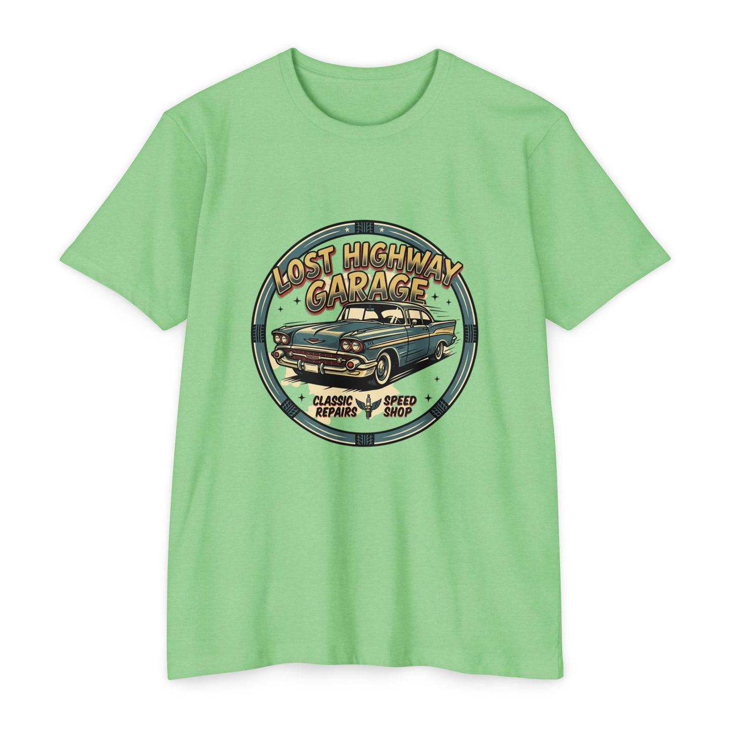 Lost Highway Garage Vintage Car T-Shirt — Classic Auto Emblem Tee