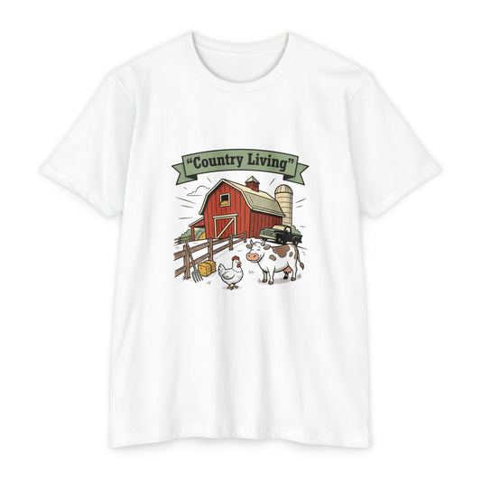 Country Living Farm T-Shirt — Rustic Barn, Cow & Chicken Graphic Tee