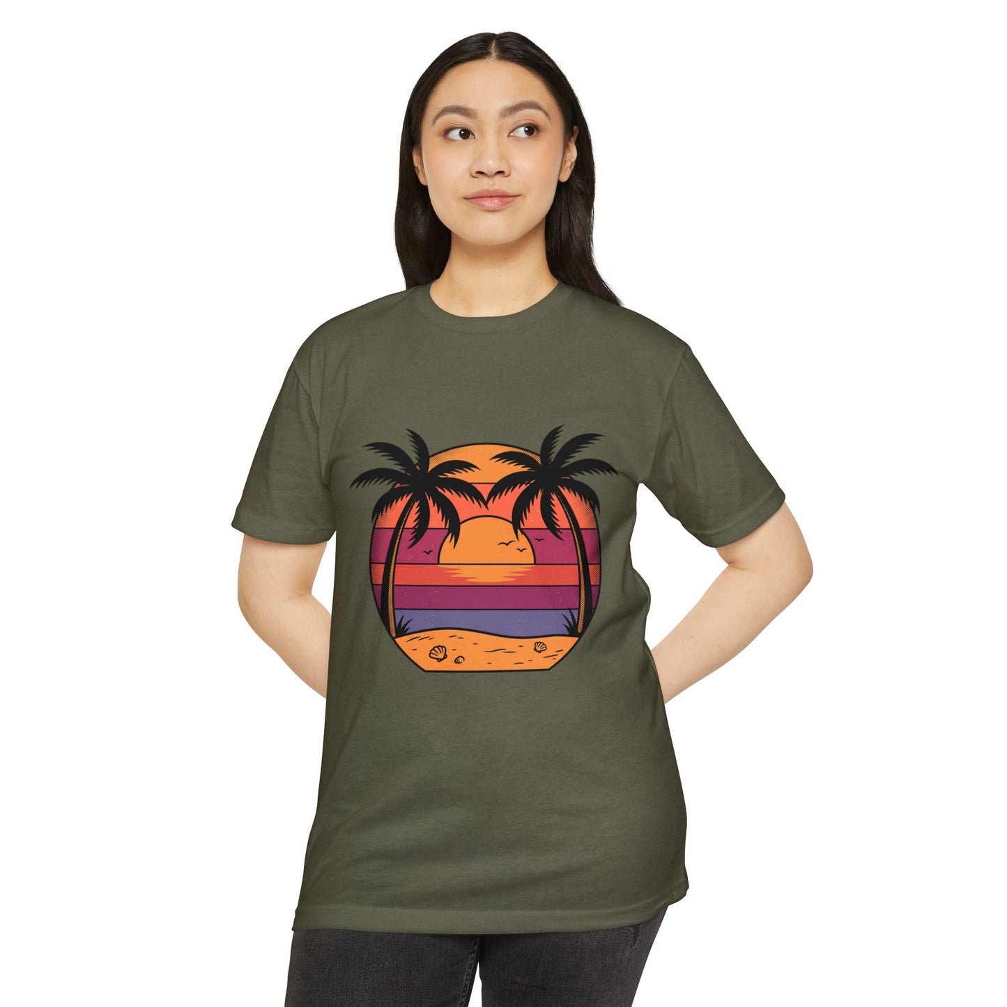 Sunset Palm Beach T-Shirt — Retro Tropical Sunset Graphic