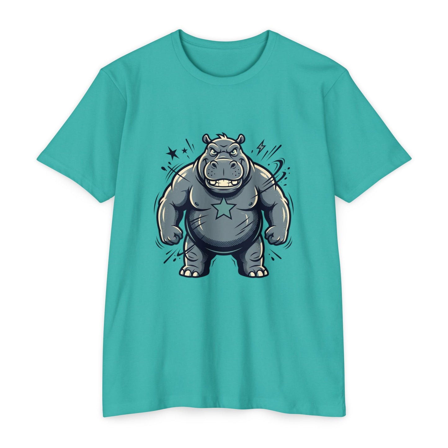 Camiseta Gráfica Hipopótamo Poderoso — Camiseta com Ilustração Fofa de Hipopótamo Forte