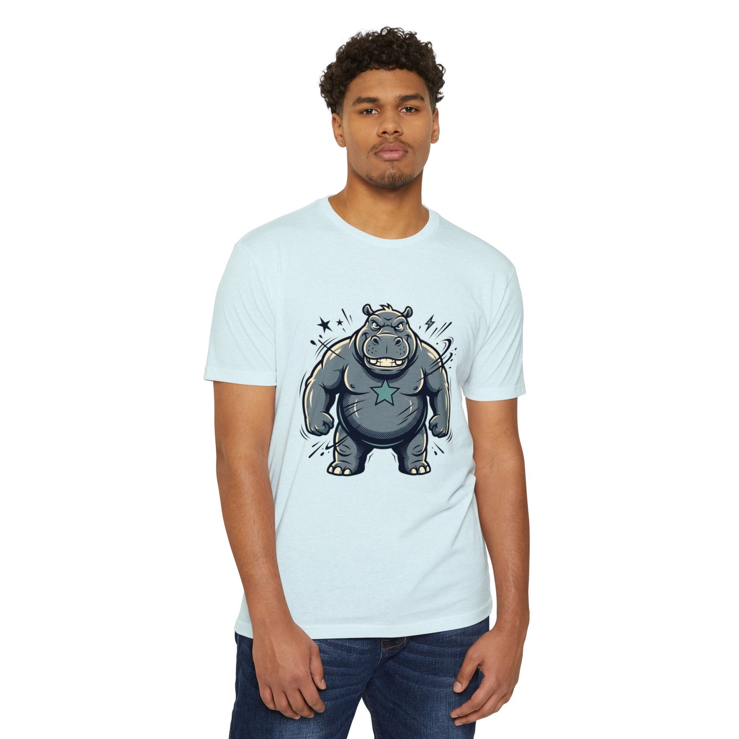 Camiseta Gráfica Hipopótamo Poderoso — Camiseta com Ilustração Fofa de Hipopótamo Forte
