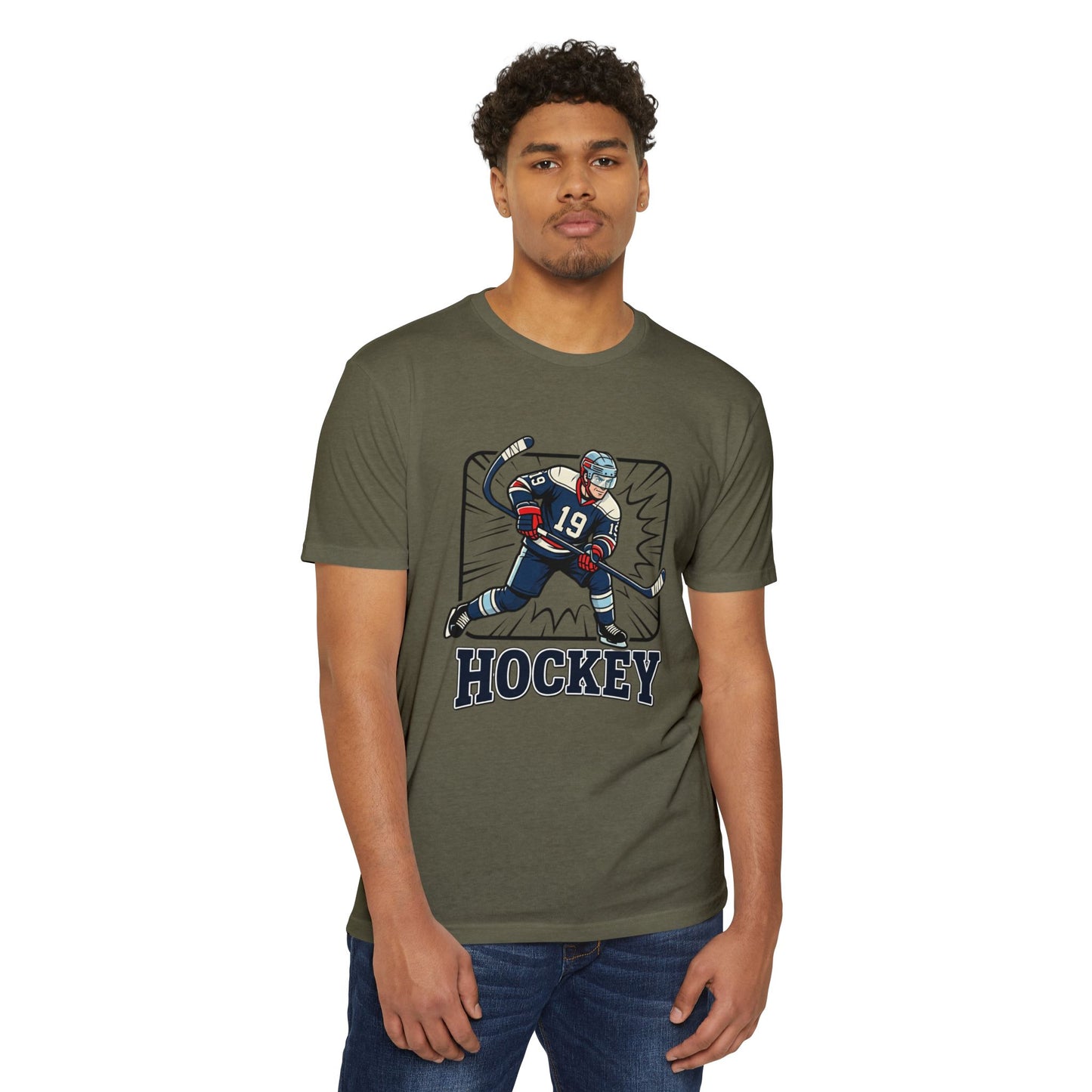 Hockey Player Graphic T-Shirt — Vintage Ice Hockey Jersey Tee