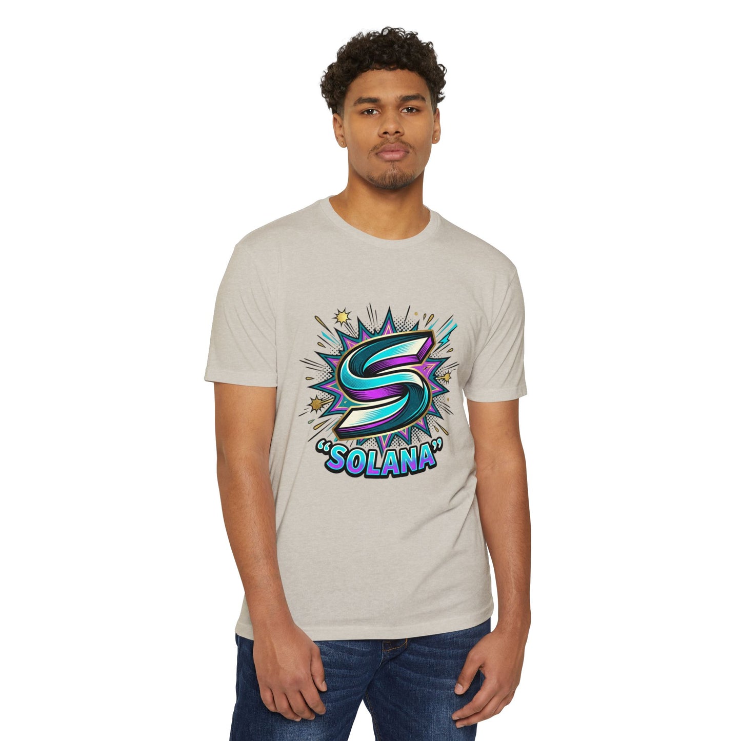 Camiseta com o logotipo Solana Comic — Camiseta Cripto Retrô Gamer