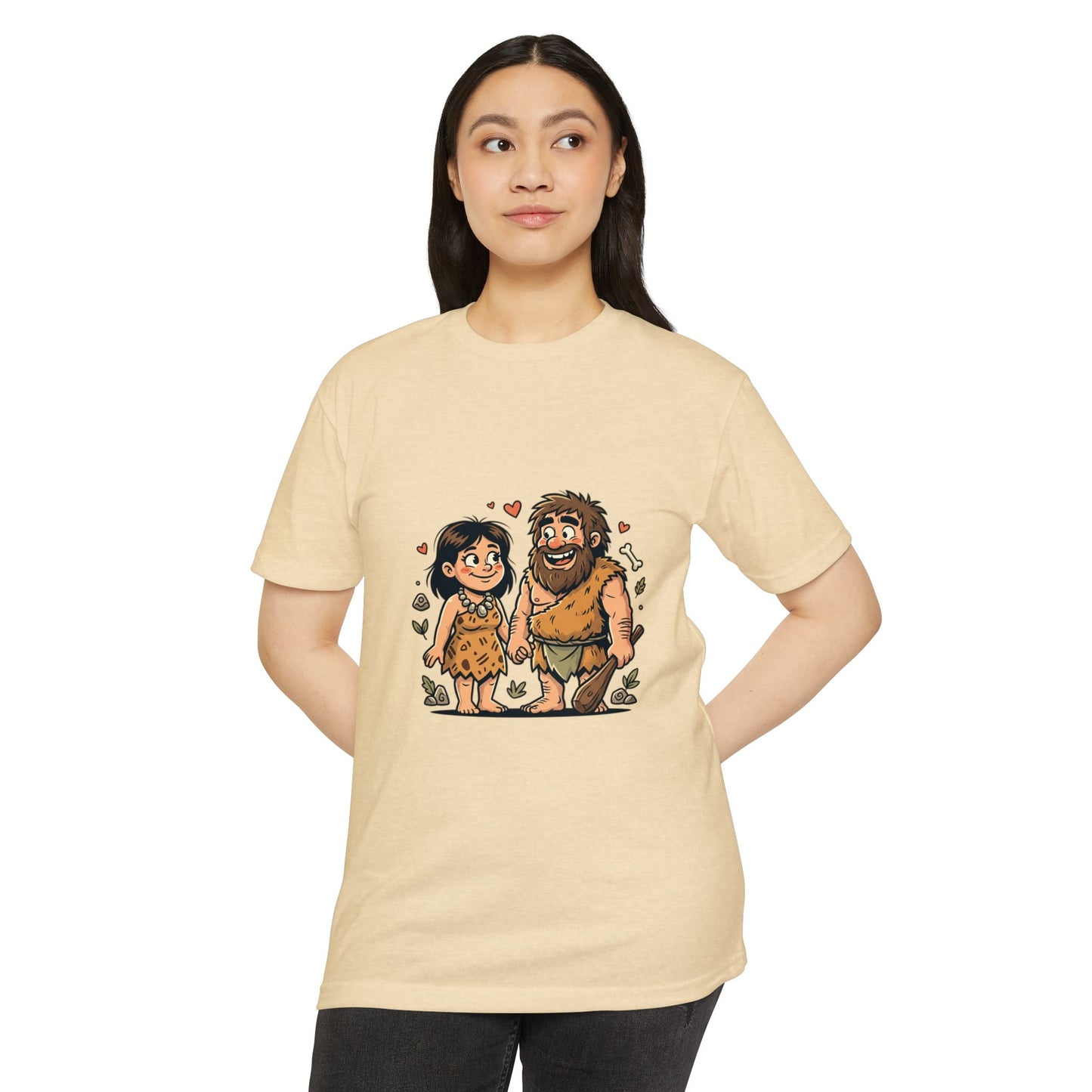 Caveman Couple Cartoon T-Shirt — Cute Prehistoric Love Graphic Tee