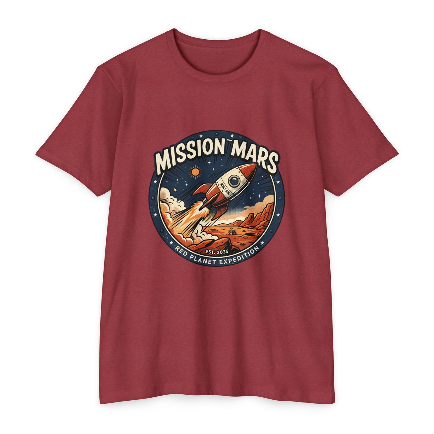 Mission Mars Rocket T‑Shirt — Retro Red Planet Expedition Tee
