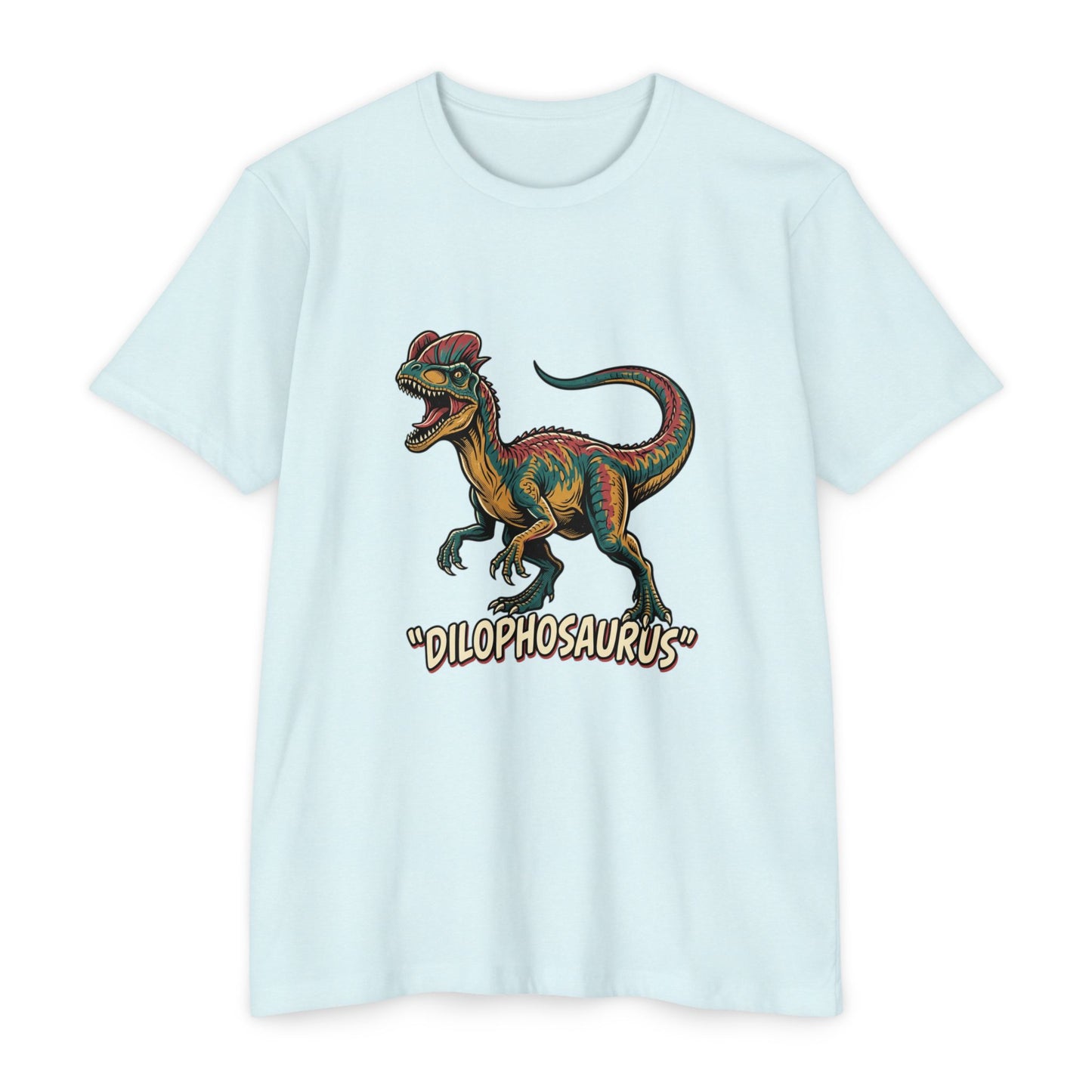 Dilophosaurus Dino T-Shirt — Retro Colorful Dinosaur Graphic Tee