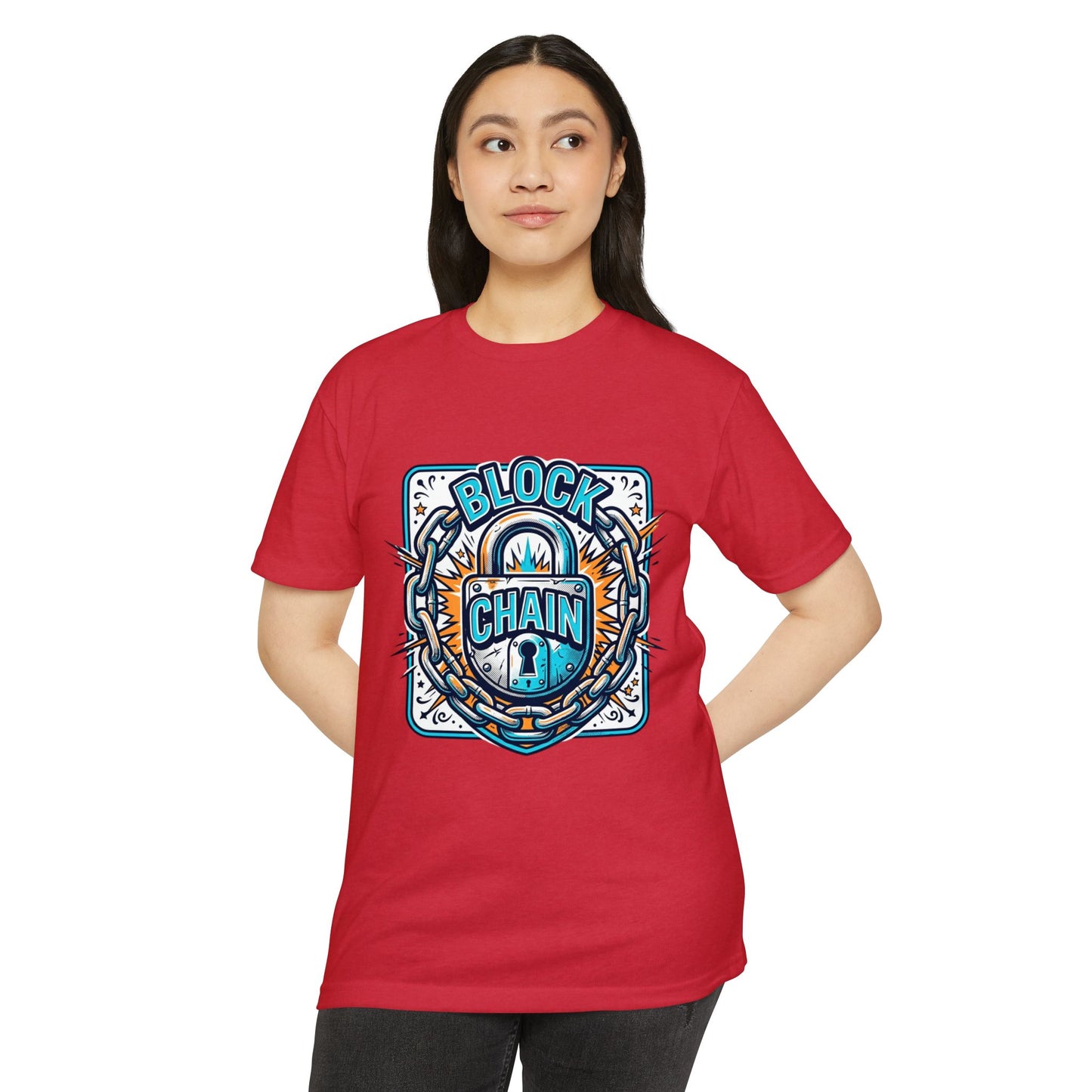Camiseta Blockchain Shield — Camiseta retro con gráfico de candado y cadena de criptomonedas