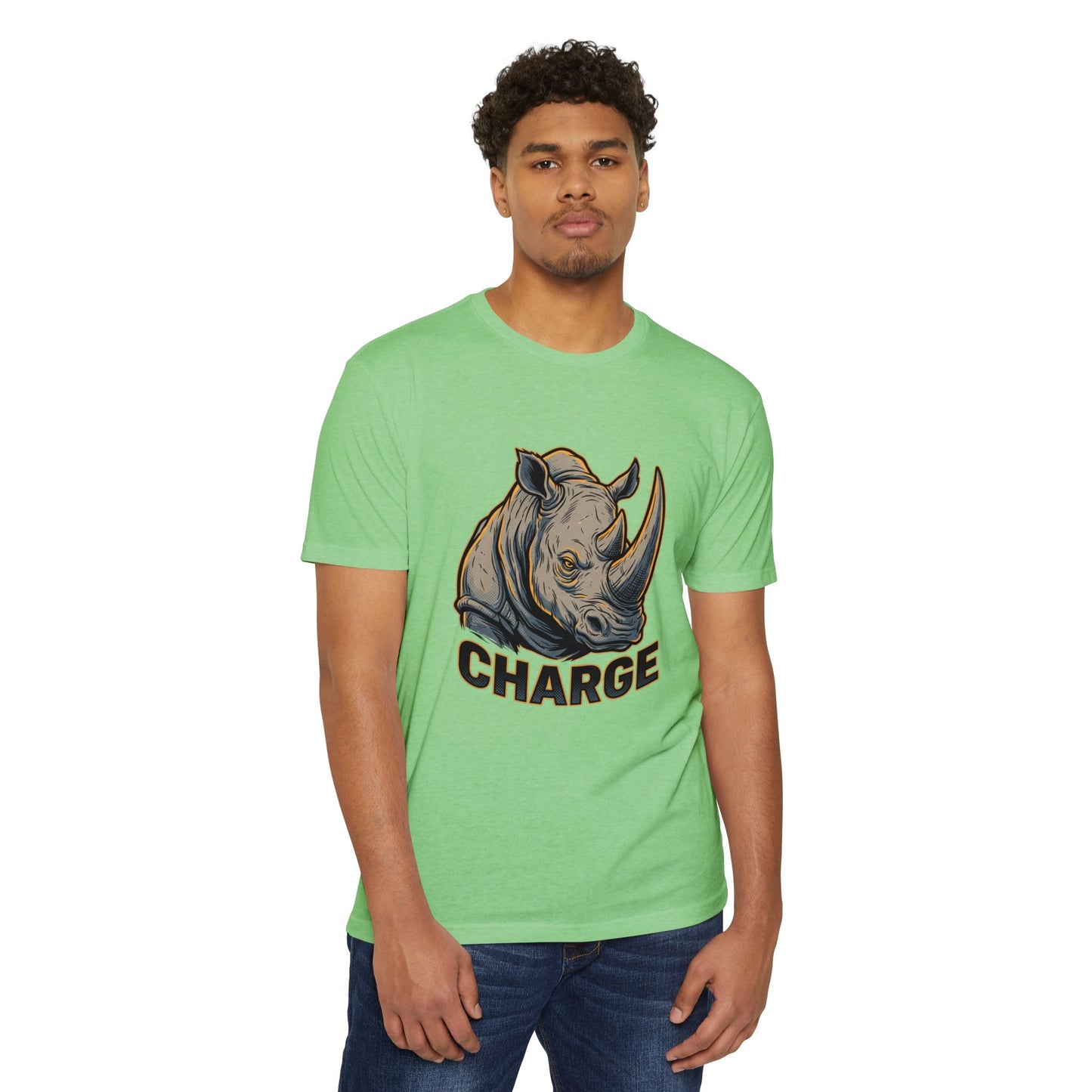 Rhino Charge Graphic T-Shirt — Bold Wildlife Tee with “CHARGE” Design