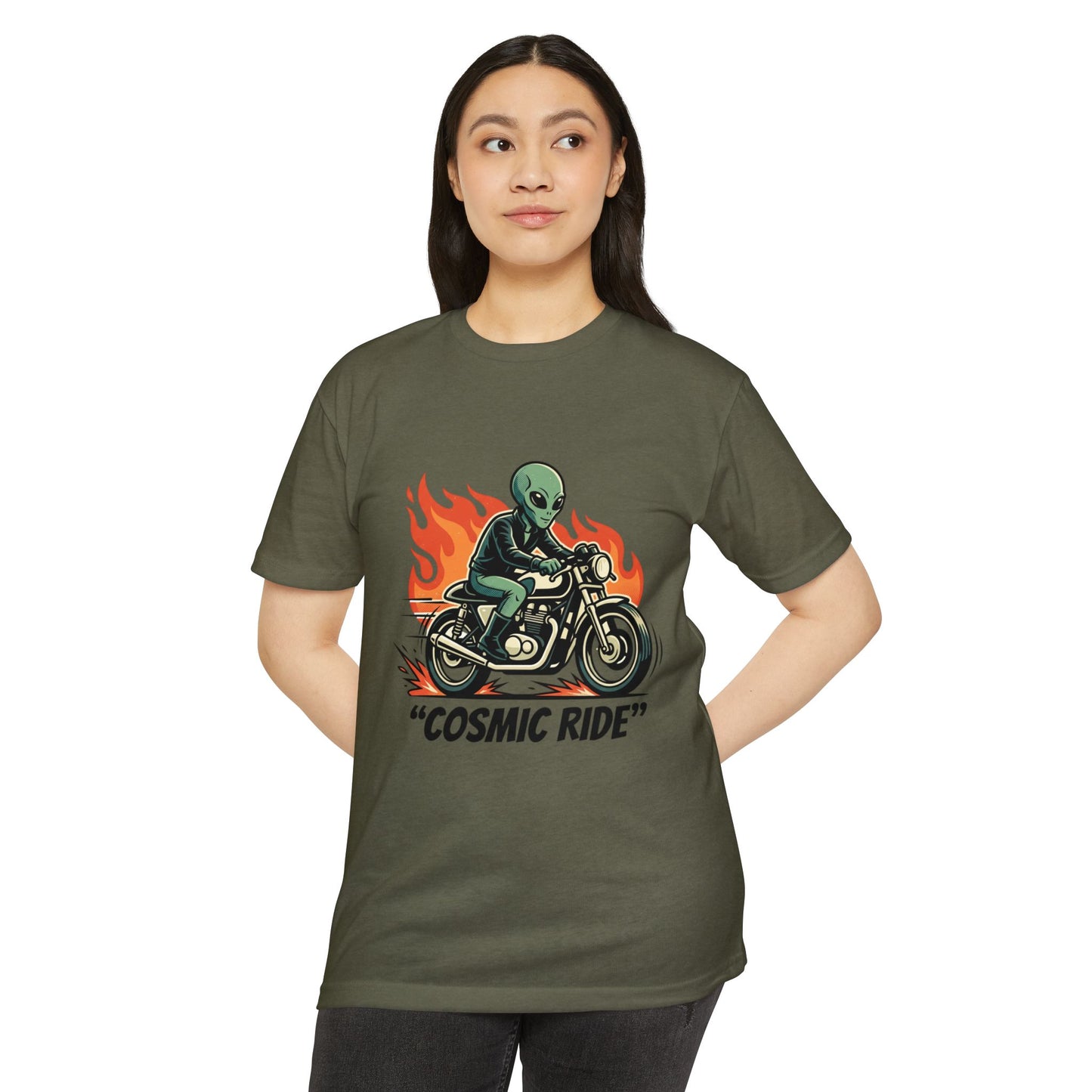 Cosmic Ride Alien Motorcycle T‑Shirt — Retro Biker Tee