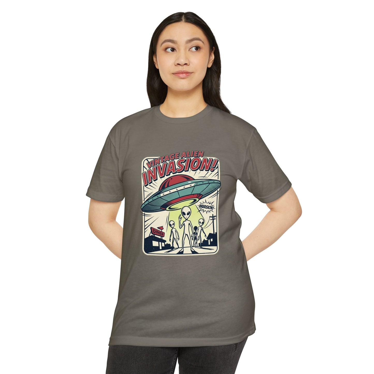 Alien Invasion Vintage UFO Sci‑Fi T-Shirt