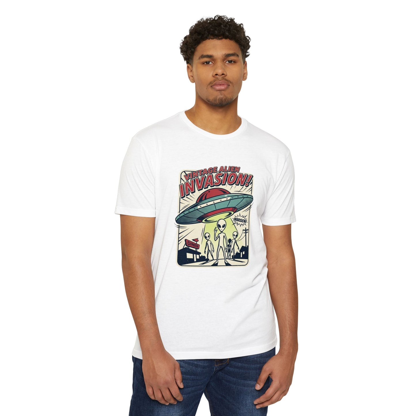 Alien Invasion Vintage UFO Sci‑Fi T-Shirt