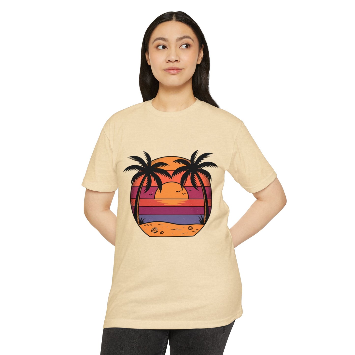 Sunset Palm Beach T-Shirt — Retro Tropical Sunset Graphic