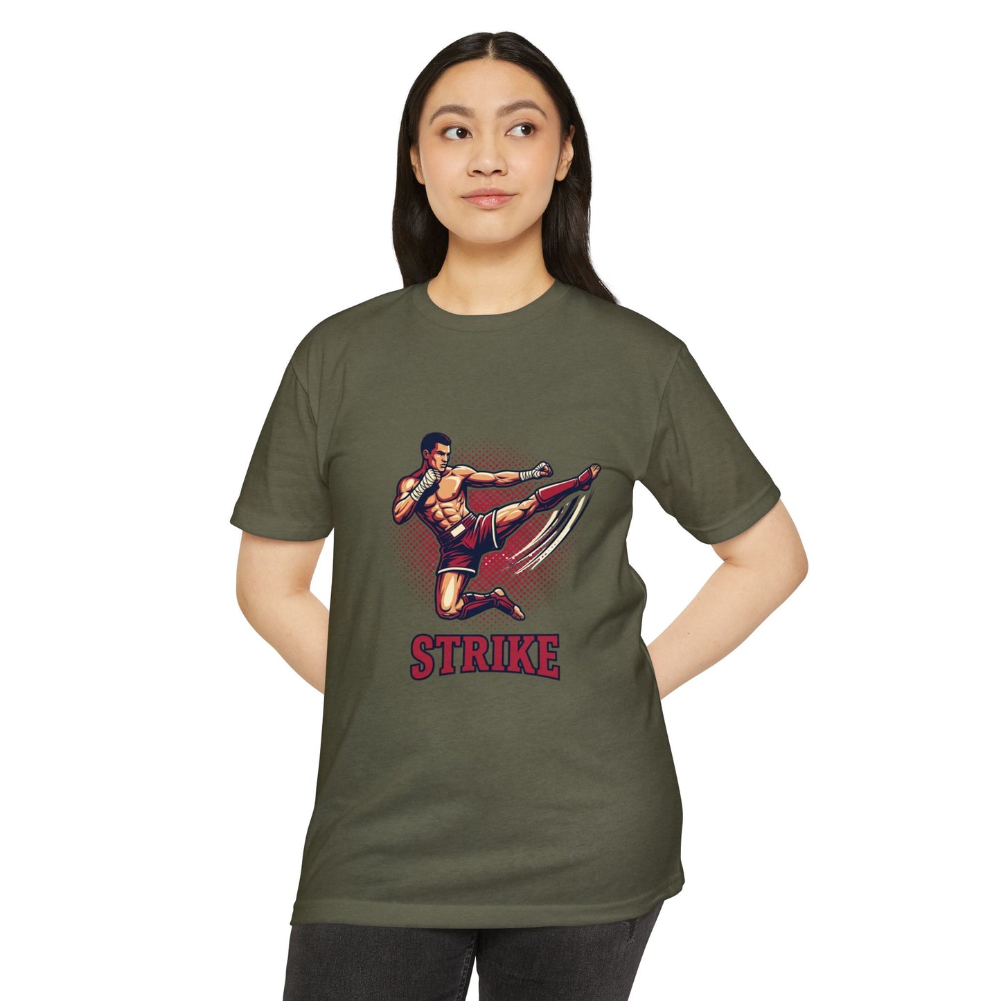 Camiseta de Chute de Artes Marciais — Camiseta Gráfica Retrô 'STRIKE' de Lutador