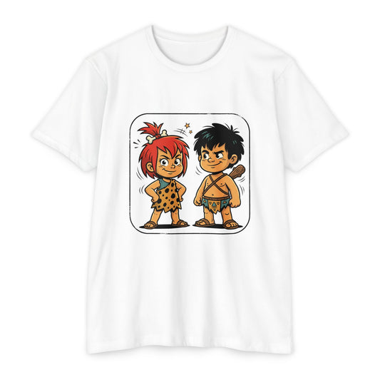 Caveman Couple Cartoon T-Shirt — Cute Prehistoric Couple Graphic Tee