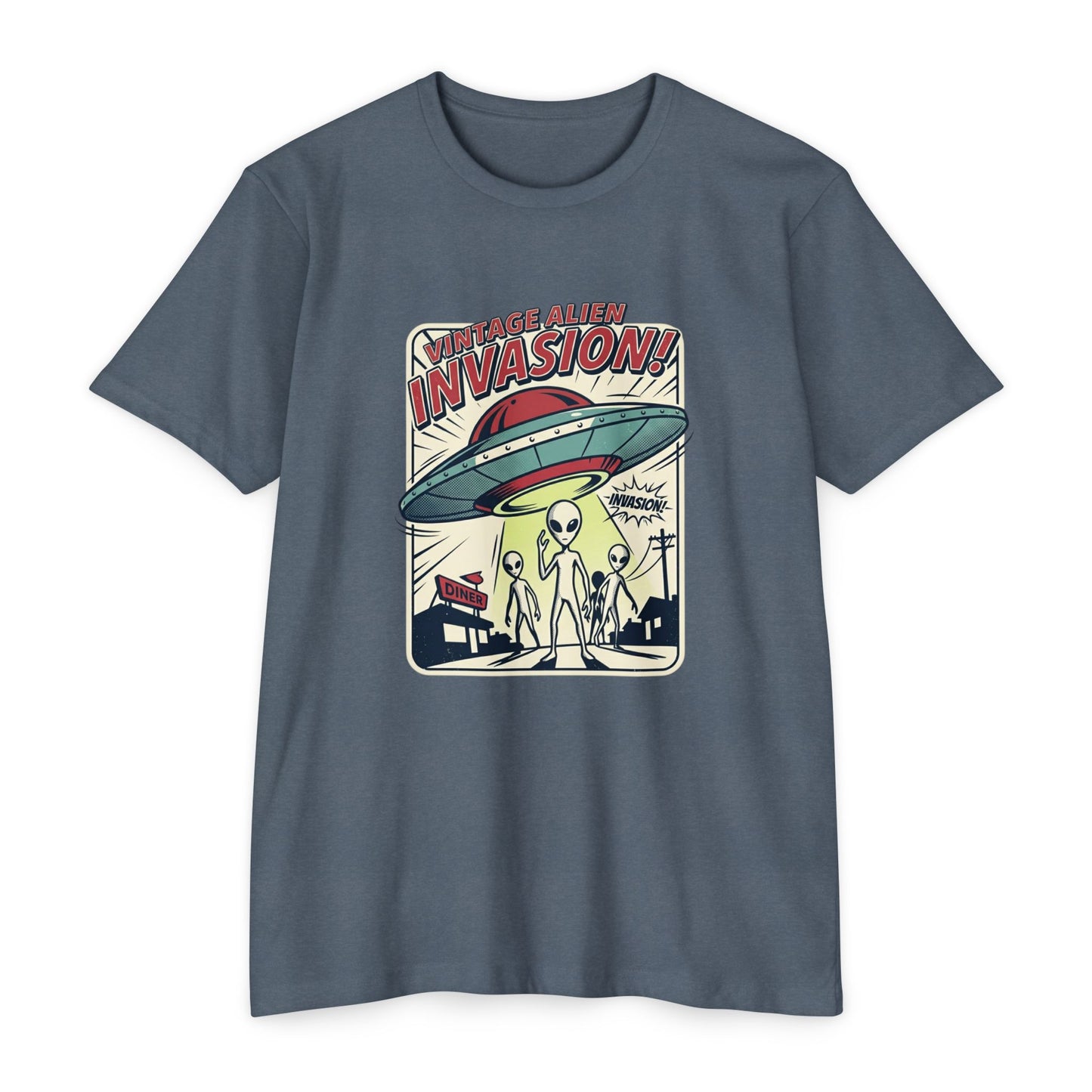 Alien Invasion Vintage UFO Sci‑Fi T-Shirt