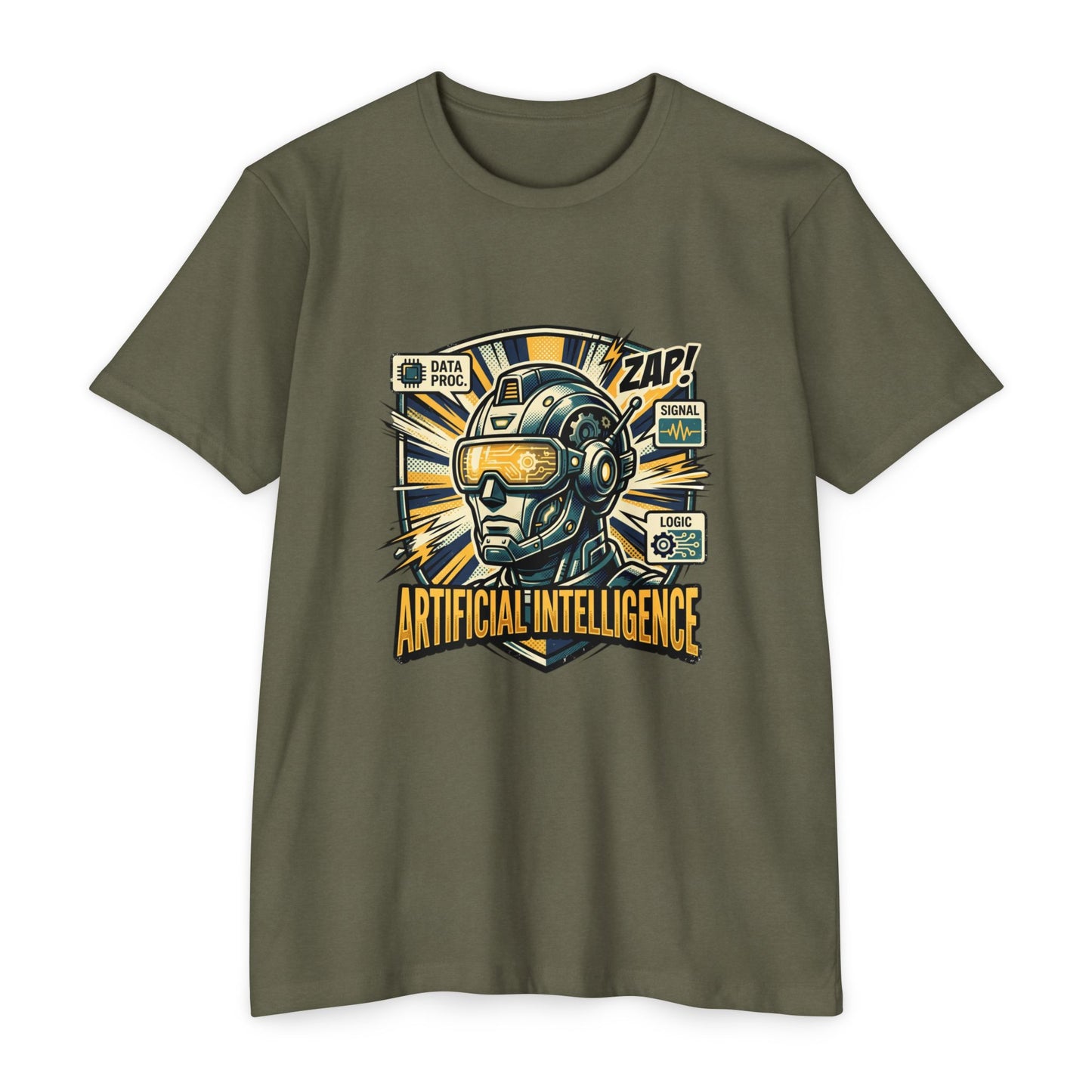 AI Robotics Graphic T-Shirt — "Artificial Intelligence" Retro Helmet Design