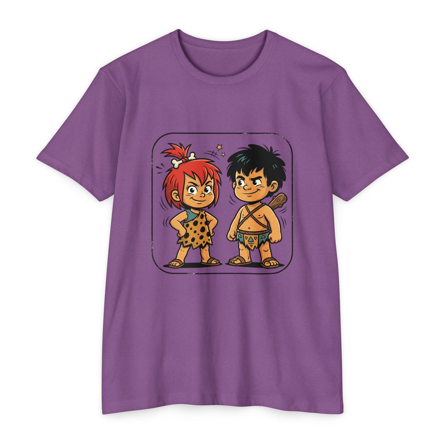 Caveman Couple Cartoon T-Shirt — Cute Prehistoric Couple Graphic Tee